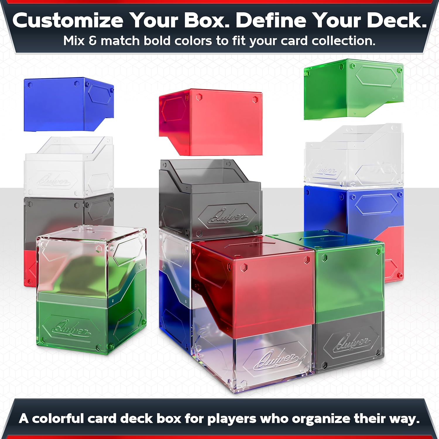 Quiver Time 360&deg; Modular Nexus Deckblock - Durable Stackable MTG Deck Box for Commander Fits 100+ Cards | Stylish 100 Card Deck Box MTG | Interchangeable TCG Decks Boxes (1 Pcs, Clear) image number 7