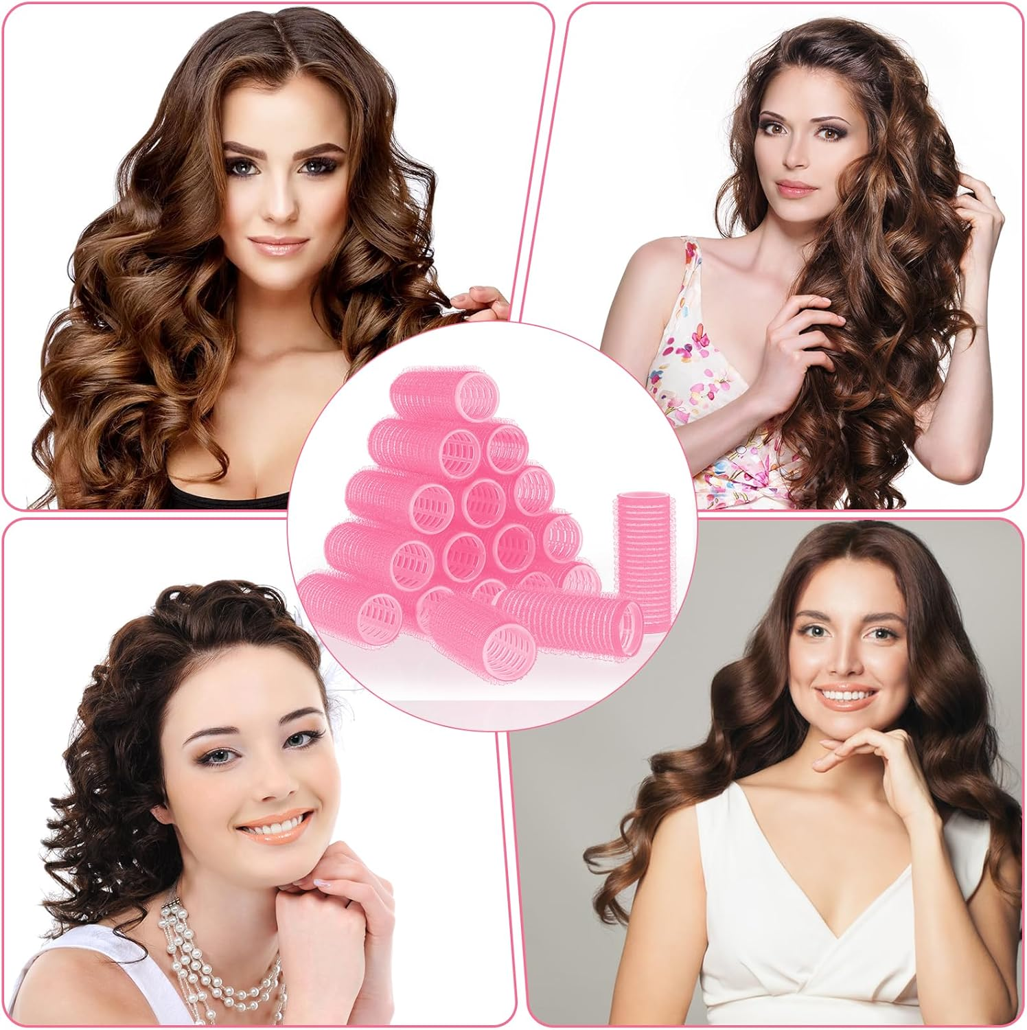 Sibba Pack of 18 Curlers Curls with 1 Comb, Adhesive Rollers, Self-Adhesive Hair Rollers, Curlers without Heat, Curlers, Velcro Rollers, Small Hair Rollers for Long, Medium, Short Hair (Pink, 20 Mm) image number 5