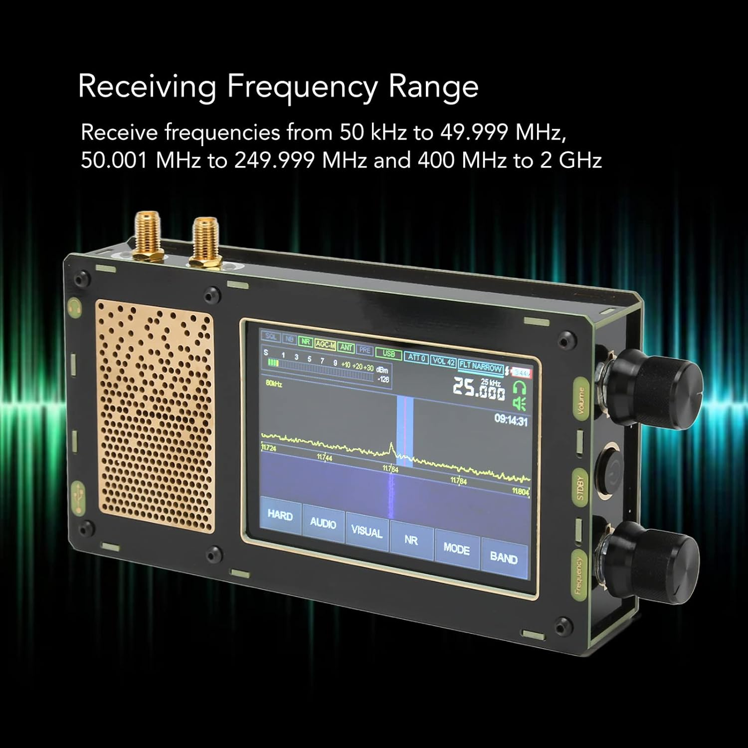 50Khz-2Ghz SDR Receiver Malahit SDR Receiver, 3.5In Touch Screen 3600Mah Battery AM SSB NFM WFM CW Shortwave Radio Receiver (SDR V3 Host with Low Noise Amplifier)