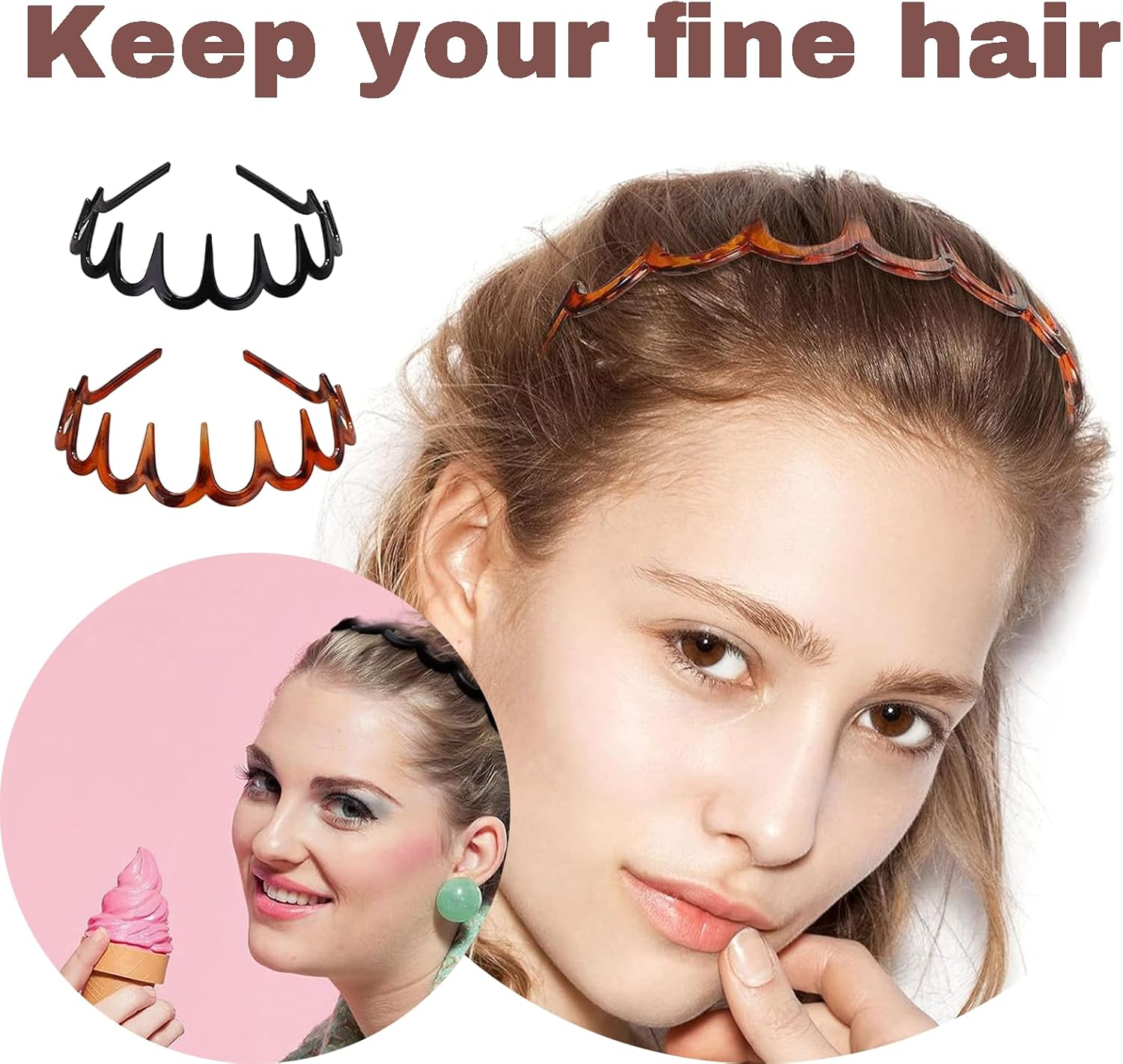 Jeyzuroa 2 Pack Toothed Headbands for Women - Fashion Plastic Hair Hoops with Comb Design, Wavy Zigzag Hairbands image number 3