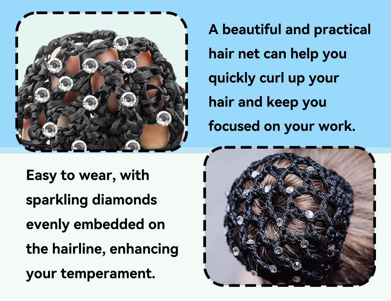 KAPSING Pack of 5 Bun Net Hair Net, Black Bun Net, Bun Hairstyle Aid Fabric Knot Net for Gymnastics Rhythmic Sports Gymnastics Ballet image number 1