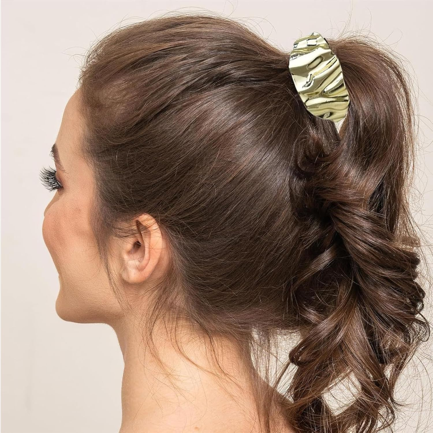 ASOMI Pack of 3 Metal Hair Bobbles, Metal Hair Cuffs, Elastic Hair Band, Geometric Golden Scrunchies Hair Scrunchies Holder, for Women and Girls image number 5