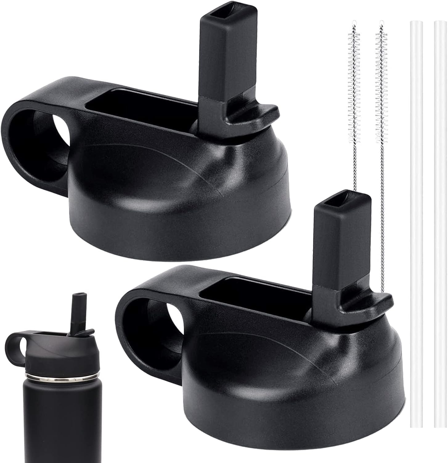 Straw Lids, 2 Pcs Sports Straw Cap Flip Top, Water Bottle Lid Replacement for Hydro Flask Wide Mouth Lid Sport Water Bottle (Black) image number 4