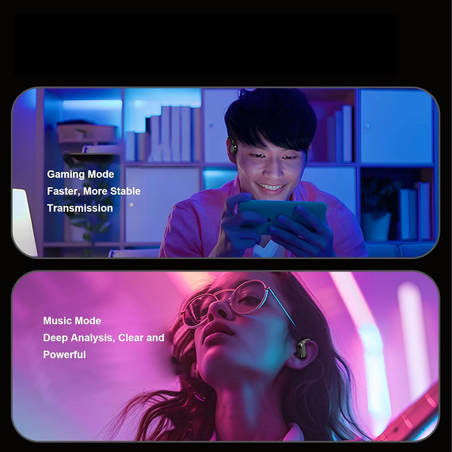 Pomya over Ear Headphones, Wireless Earhook Earbuds ENC Noise Cancellation, Hifi Sound Bluetooth Earphones 60H Playtime for Sports Meeting Workout (Black) image number 6