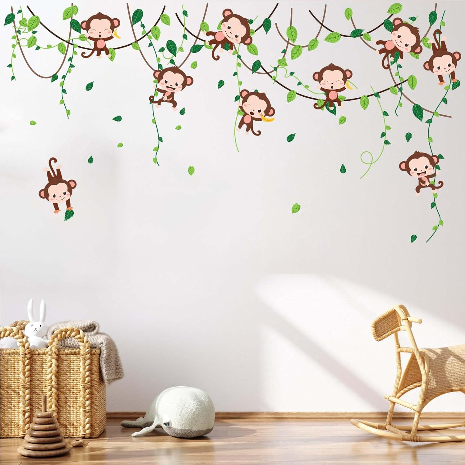 Monkey Climbing Tree Wall Stickers - Jungle Animals Vine Leaves Wall Decals - Baby Nursery Kids Girls Boys Room Daycare Playroom Classroom Wall Decor image number 4