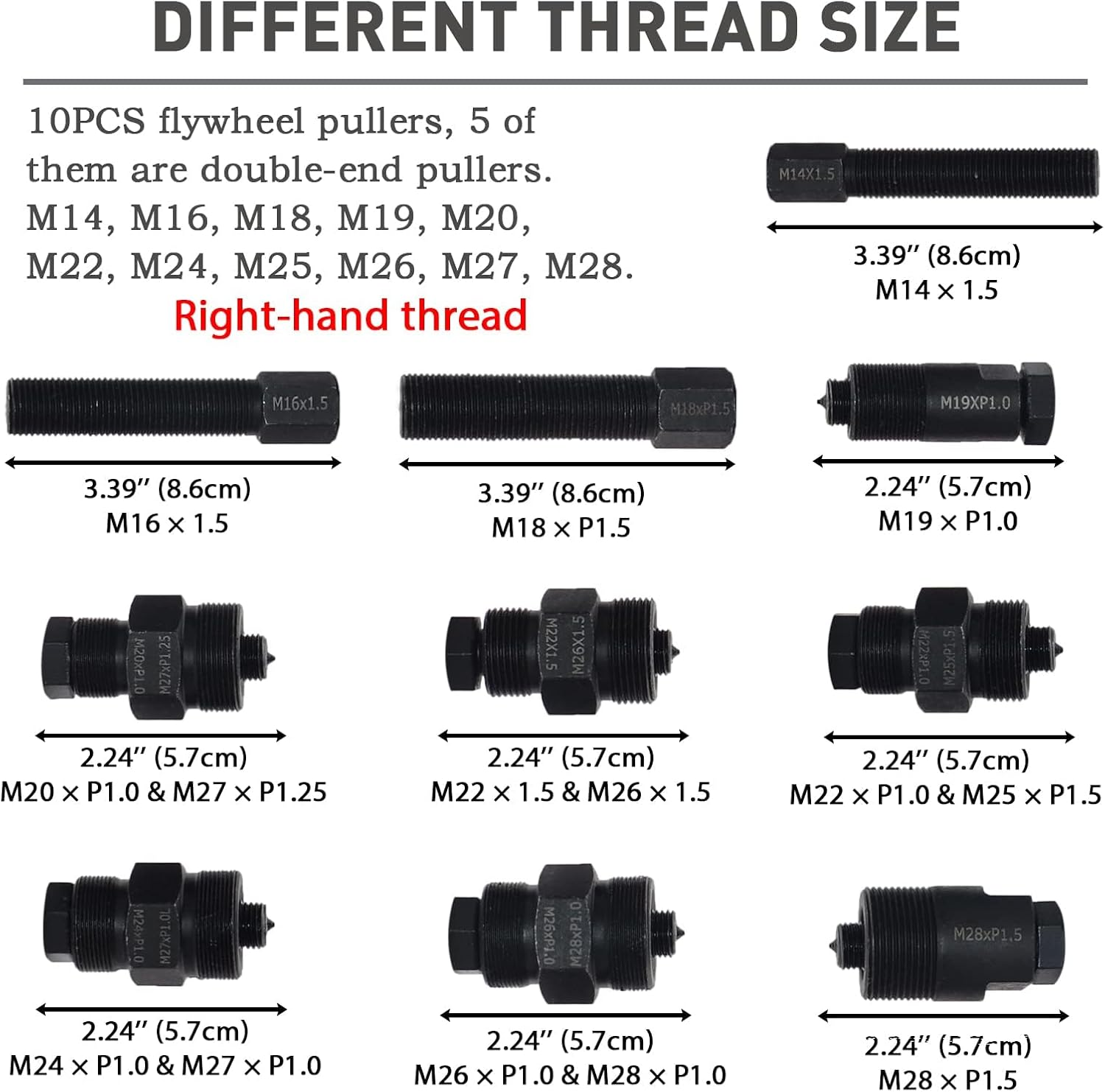 Motorcycle Flywheel Puller Kit for Small Engine, 14Mm 16 18 19 20 22 24 25 26 27 28Mm 10PCS Dirt Bike ATV Flywheel Puller Set image number 2