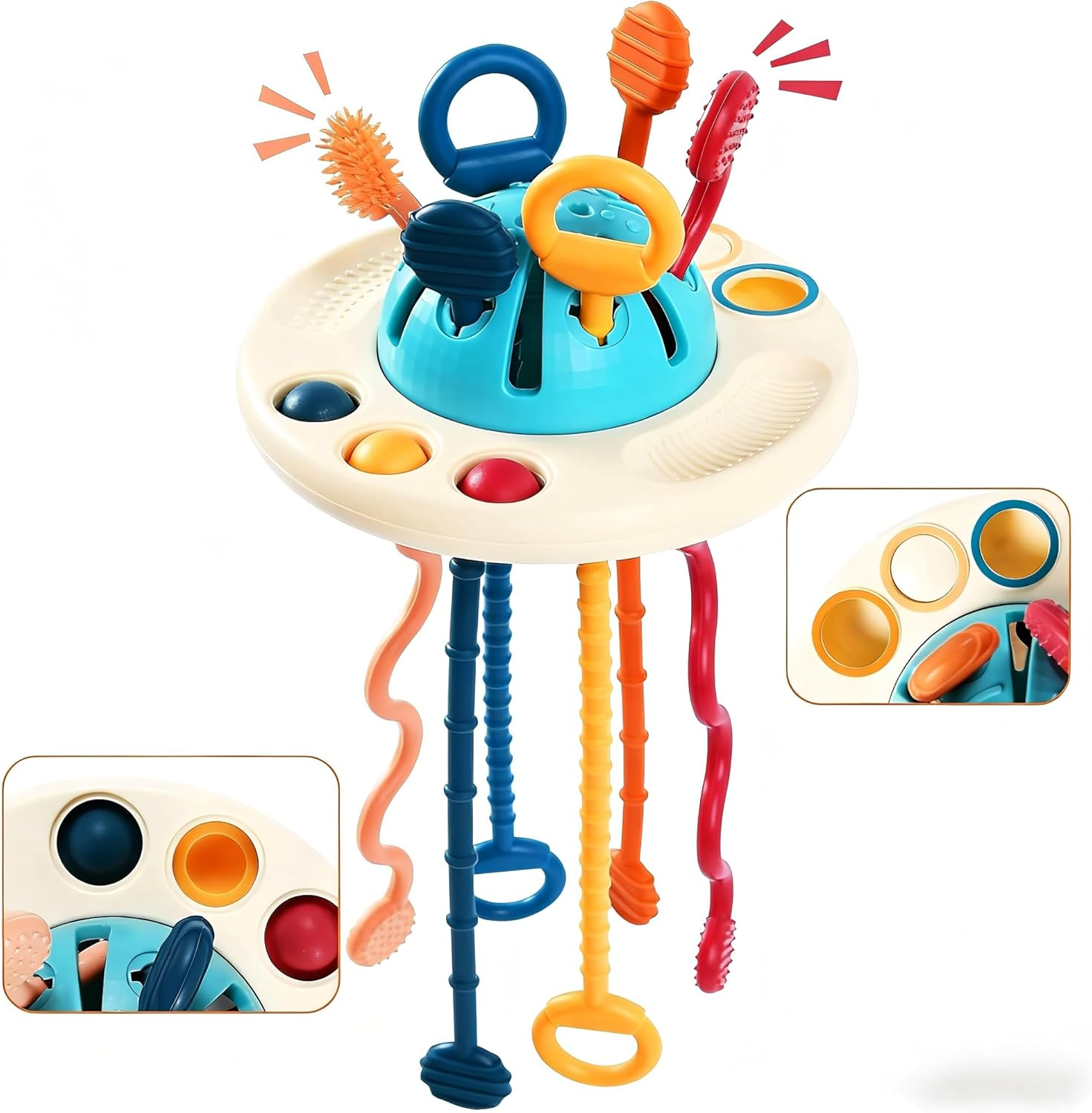 Montessori UFO Sensory Pull String Toy for Babies & Toddlers (18+ Months) - Silicone Material, Fine Motor Skills Development image number 4