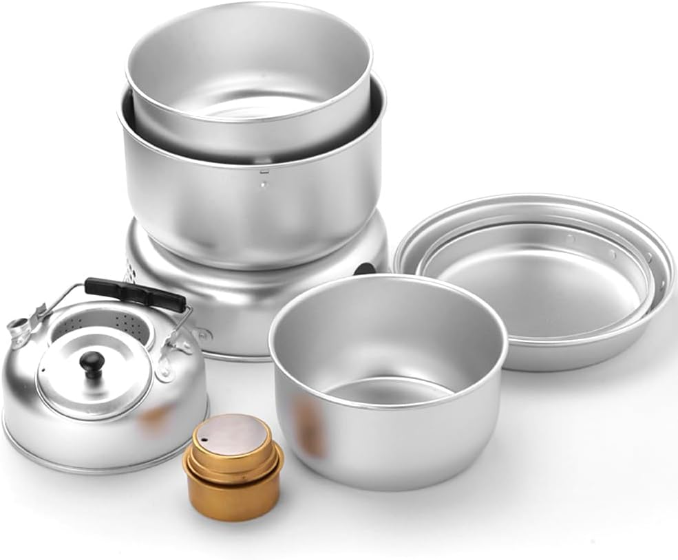 TARSHYRY 10 Piece Camping Cookware Set, Lightweight Pot, Pan, Mini Cooker for Backpacking, Outdoor Camping, Hiking and Picnic (Kettle, Pot, Frying Pan, Stove, image number 5
