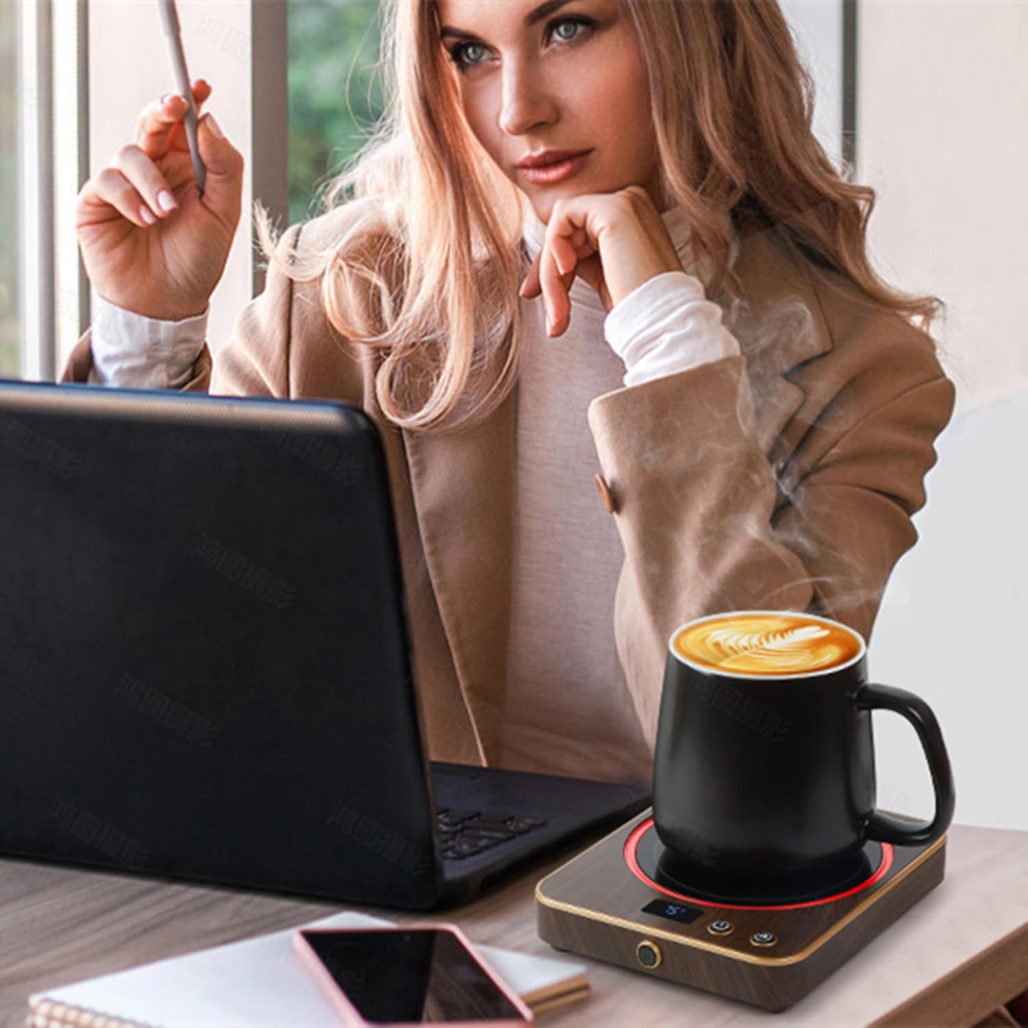 Suewow Mug Warmer,Coffee Mug Warmer for Desk with Temperature Display, 1-12Hrs Auto Shut Off, Smart Candle Warmer - Ideal Coffee Gifts Accessories Keep Beverages Coffee Warmer image number 2