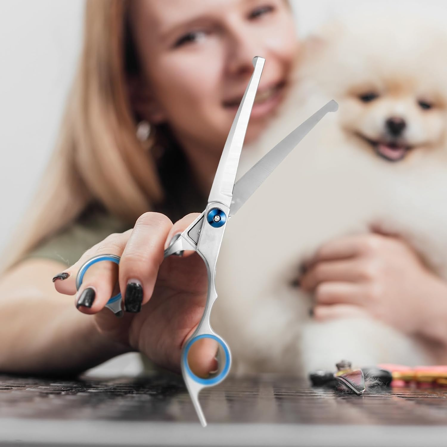 Curved Dog Scissors, Safety round Tip Grooming Scissors, Fur Scissors for Dogs, Grooming Scissors for Pets, Stainless Steel Fur Scissors for Dogs and Cats Kiuiom image number 5