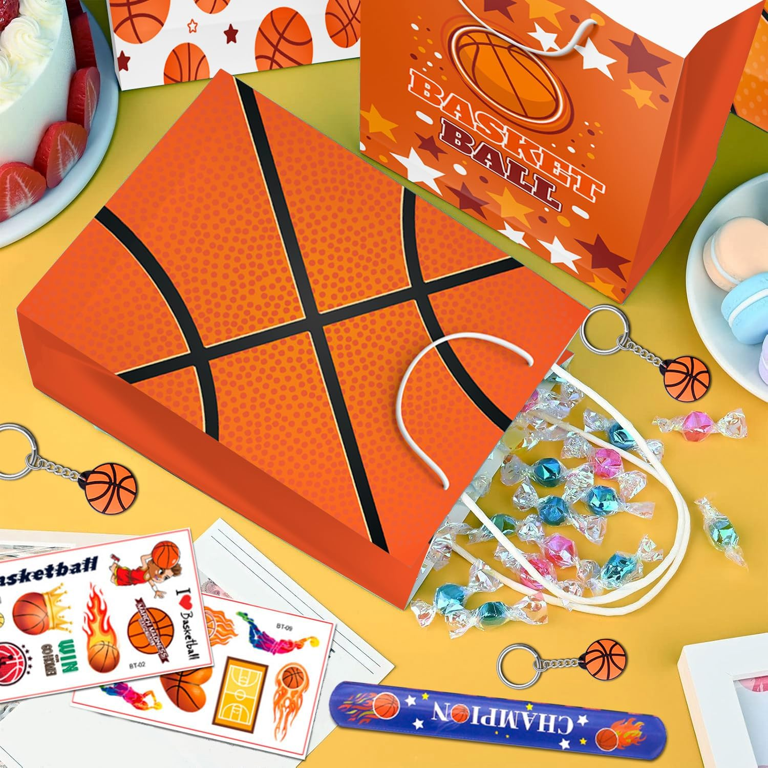 Basketball Party Favors,122Pcs Basketball Themed Birthday Party Favors - Basketball Party Keychain Gift Bags Slap Bracelets Etc Basketball Goodie Bags Stuffers for Basketball Party Decorations image number 6