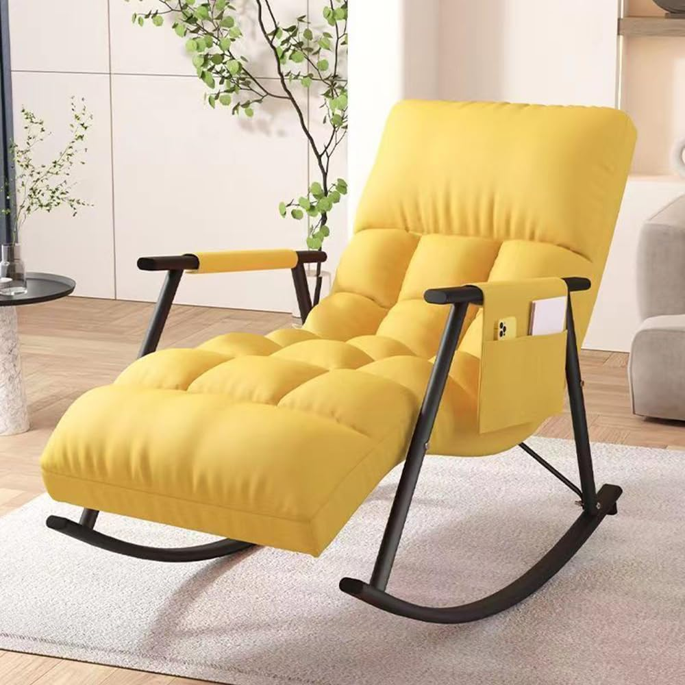 Hbluefat Modern 5 Speed Adjustable Relax Rocking Armchair - Stylish Lounge Sofa Chair for Lie, Sleep, Reading in Living Room, Bedroom, Balcony, Courtyard (Yellow) image number 1