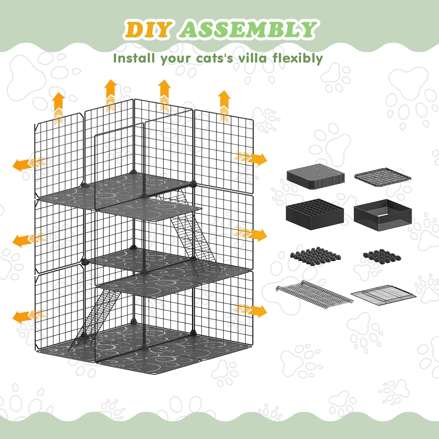 Advwin 3-Tier Cat Cage, Indoor Cat Enclosures DIY Cat Playpen Metal Kennel with Extra Large Hammock for 1-2 Cats, Ferret, Chinchilla, Rabbit, Small Animals image number 3