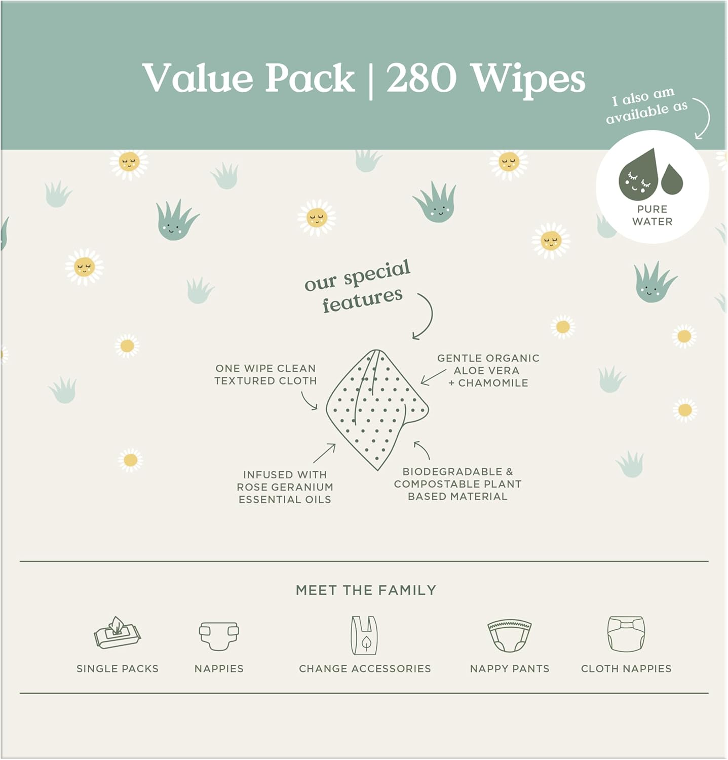 Tooshies Wipes | Aloe Vera & Chamomile | 100% Plastic Free | Biodegradable | Textured Cloth | 4 X 70Pk (Pack of 2) image number 3