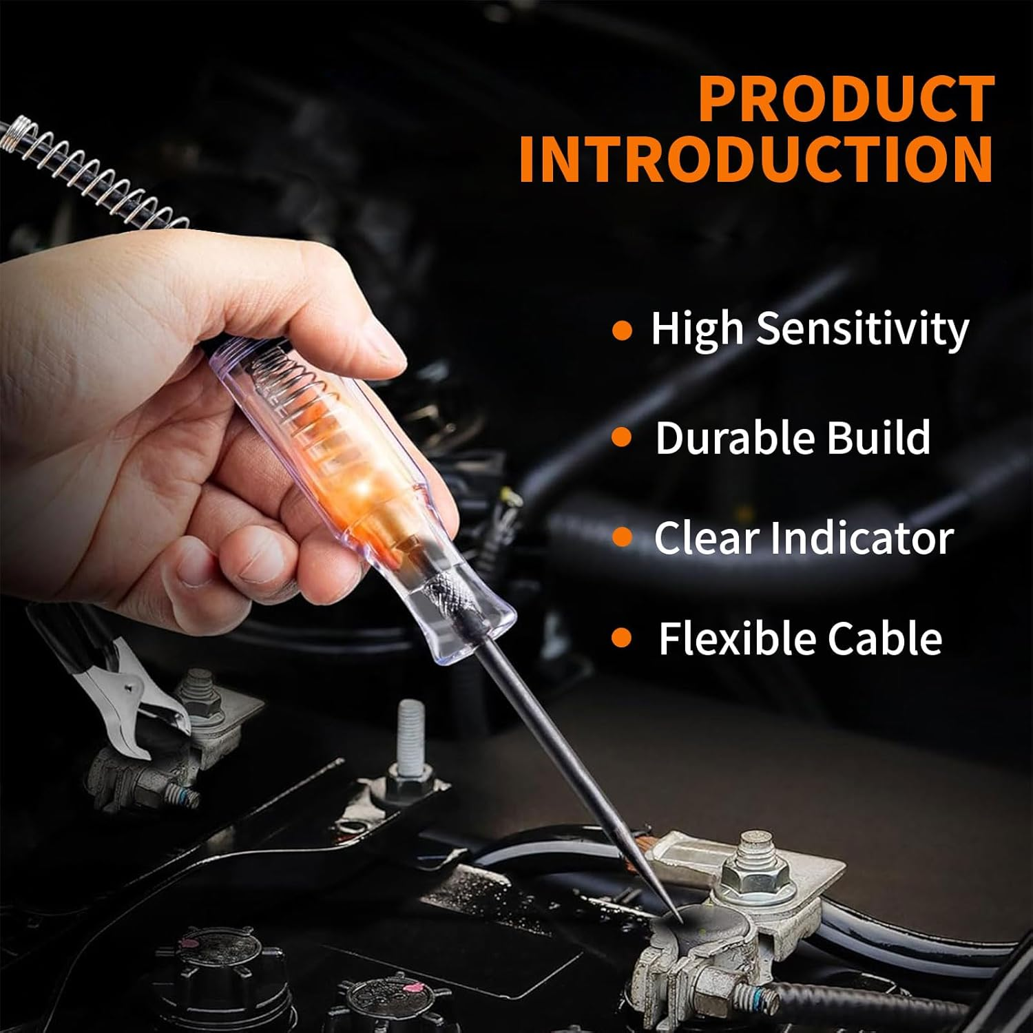 DC 6V-24V Automotive Test Light Electric Tester Pen with Sharp Probe and Clip, Continuity Circuit Tester for Car SUV Truck RV, Easy One-Hand Use for Mechanics and Diyers