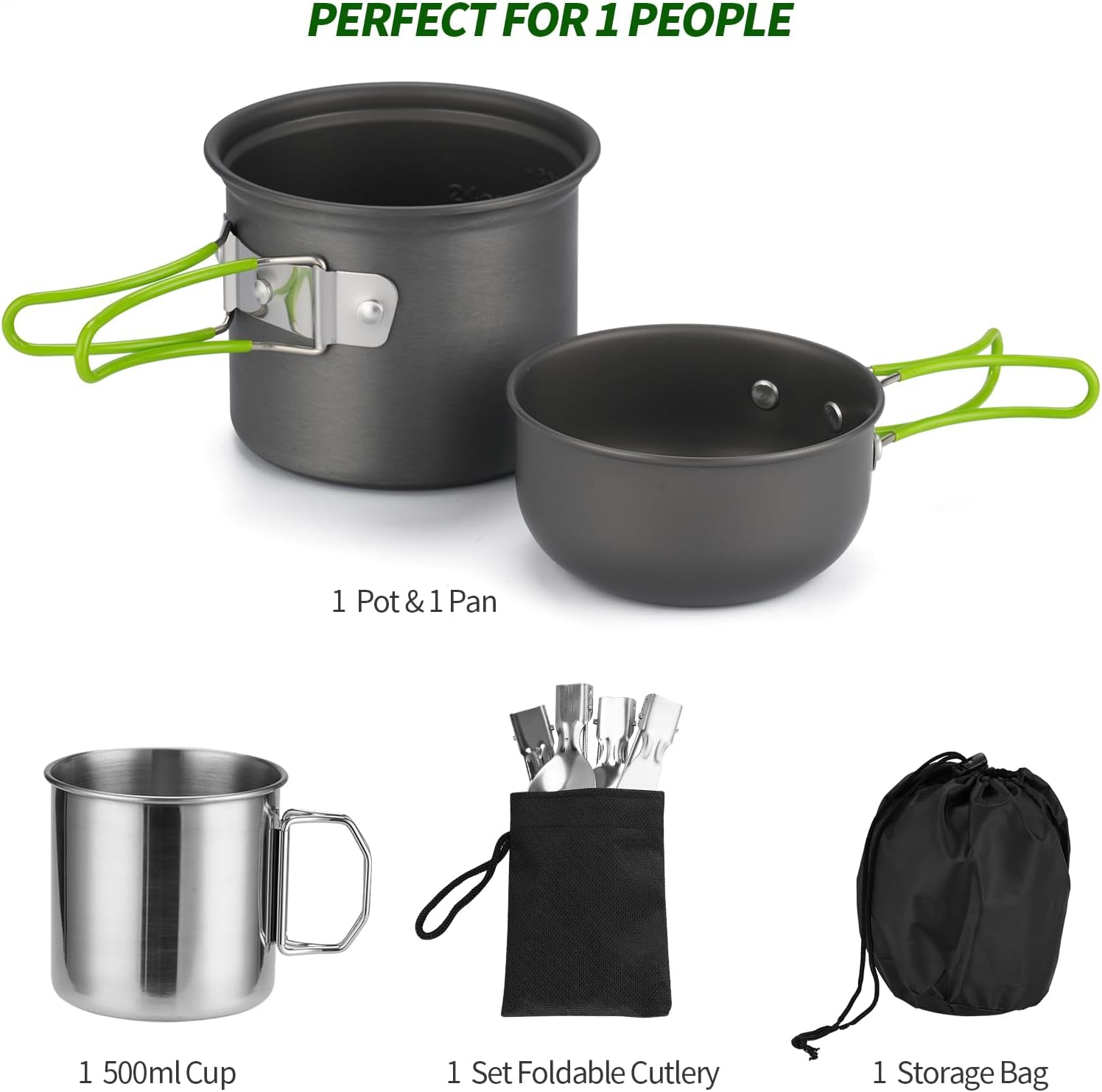 Camping Kochgeschirr Mess Kit - ISFORU Camping Kochset, Kompaktes Camping Topf Und Pfannen Set F&uuml;r 1-2 Personen, F&uuml;r Outdoor Backpacking Wandern image number 1