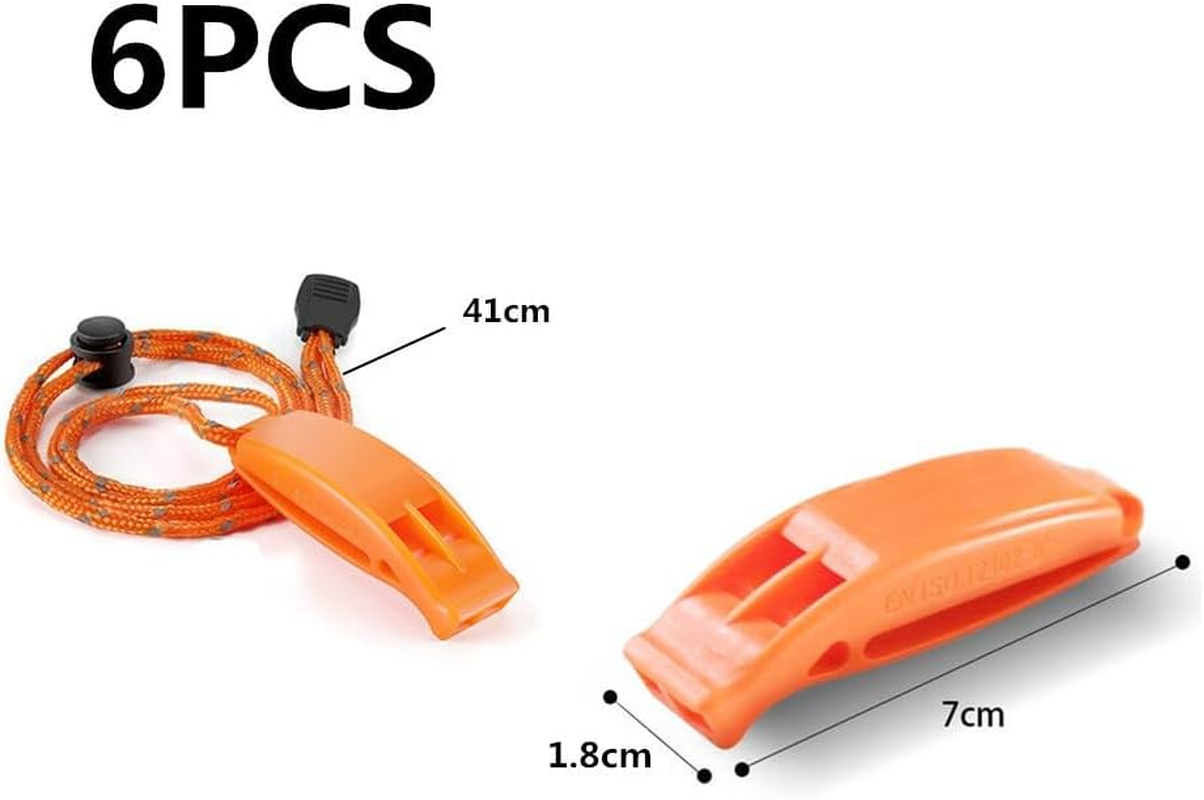 Emergency Whistles, Wanfoou 6 PCS Safety Emergency Survival Whistle with Lanyard,Equipped with a New anti Loss Clip Outdoor Lifesaving Dual Frequency Whistle,For Camping, Climbing, Kayaking