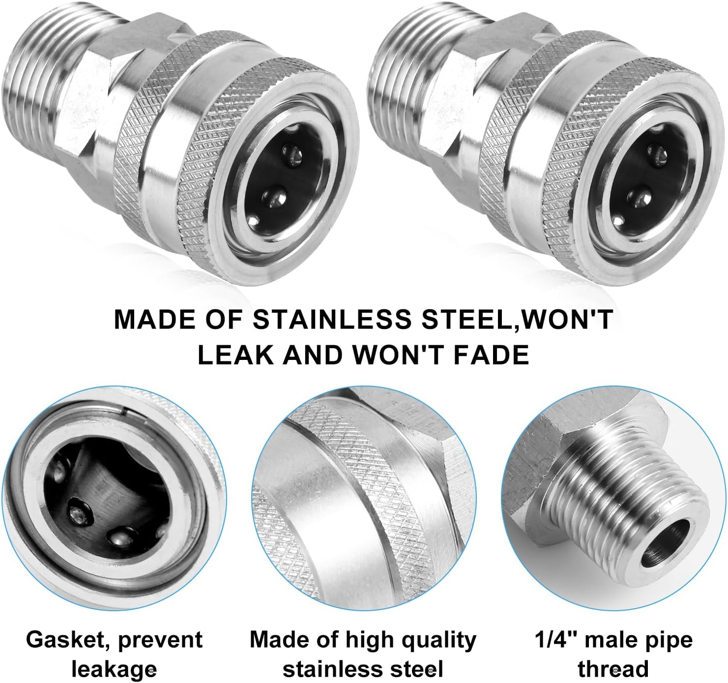 10Pcs Pressure Washer Fast Connect, 1/4In Pressure Washer Adapter Set Male & Female Thread Pressure Washer Fittings Stainless Steel Power Washer Accessories for Garden Hoses Pumps (Silver) image number 6