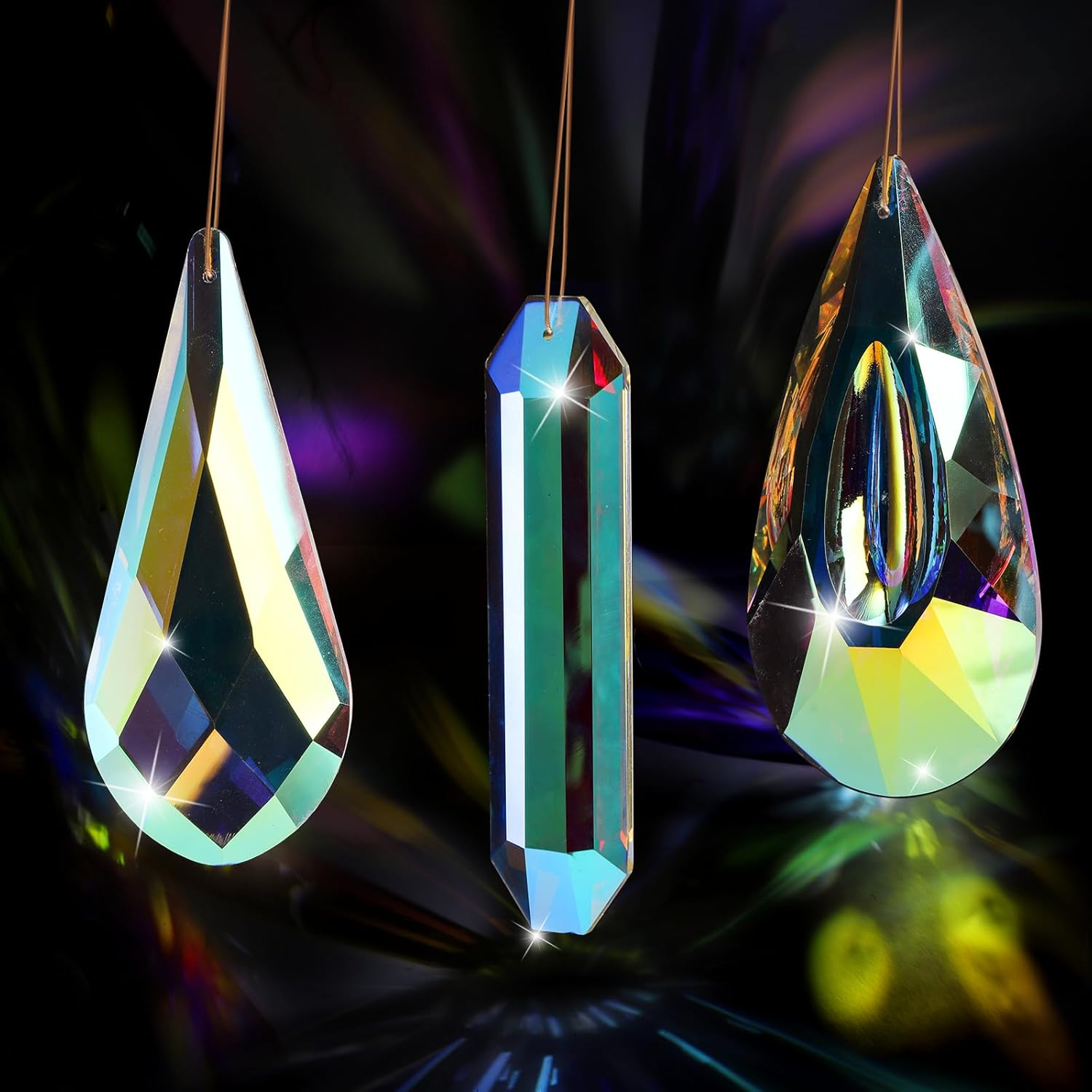 ZEAYEA 3 Pcs Crystal Prism, 4.7'' Crystal Suncatcher Prism for Window, Colored Hanging Prisms Pendant for Chandeliers, Garden, Room, Wedding, Christmas Tree Decoration, Home Decorative Accessories image number 3