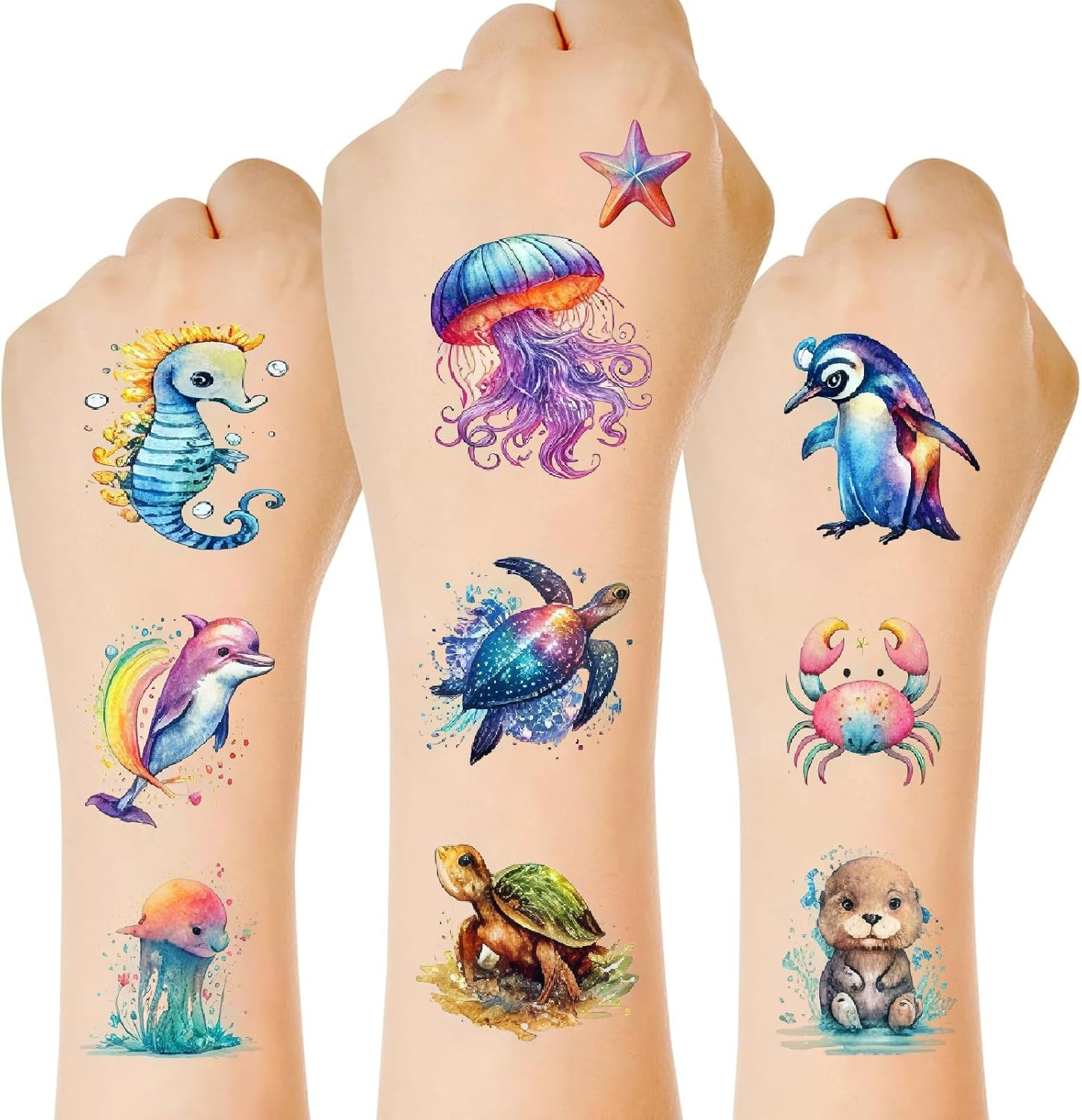 BUYLONG Sea World Painted Animal Tattoo Stickers - Kids Water Colour Animal Temporary Tattoos 67 Styles for Girls Boys Body Arm Shoulder Tattoo Stickers Birthday Party Decoration Supplies Kids Gifts image number 2