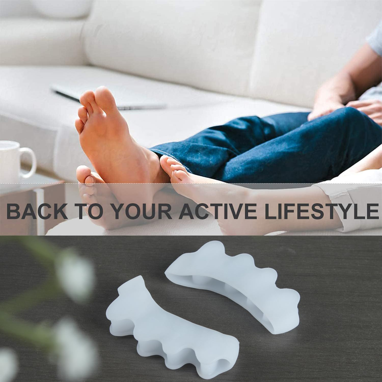 8Pcs Toe Spacers,Soft Gel Toe Separators and Spreaders to Correct Bunions and Restore Toes to Their Original Shape,H HOME-MART Bunion Corrector Toe Spacer Toe Straightener Toe Stretcher Big Toe Correctors (Blue+Blue+White+White(4 Pairs))