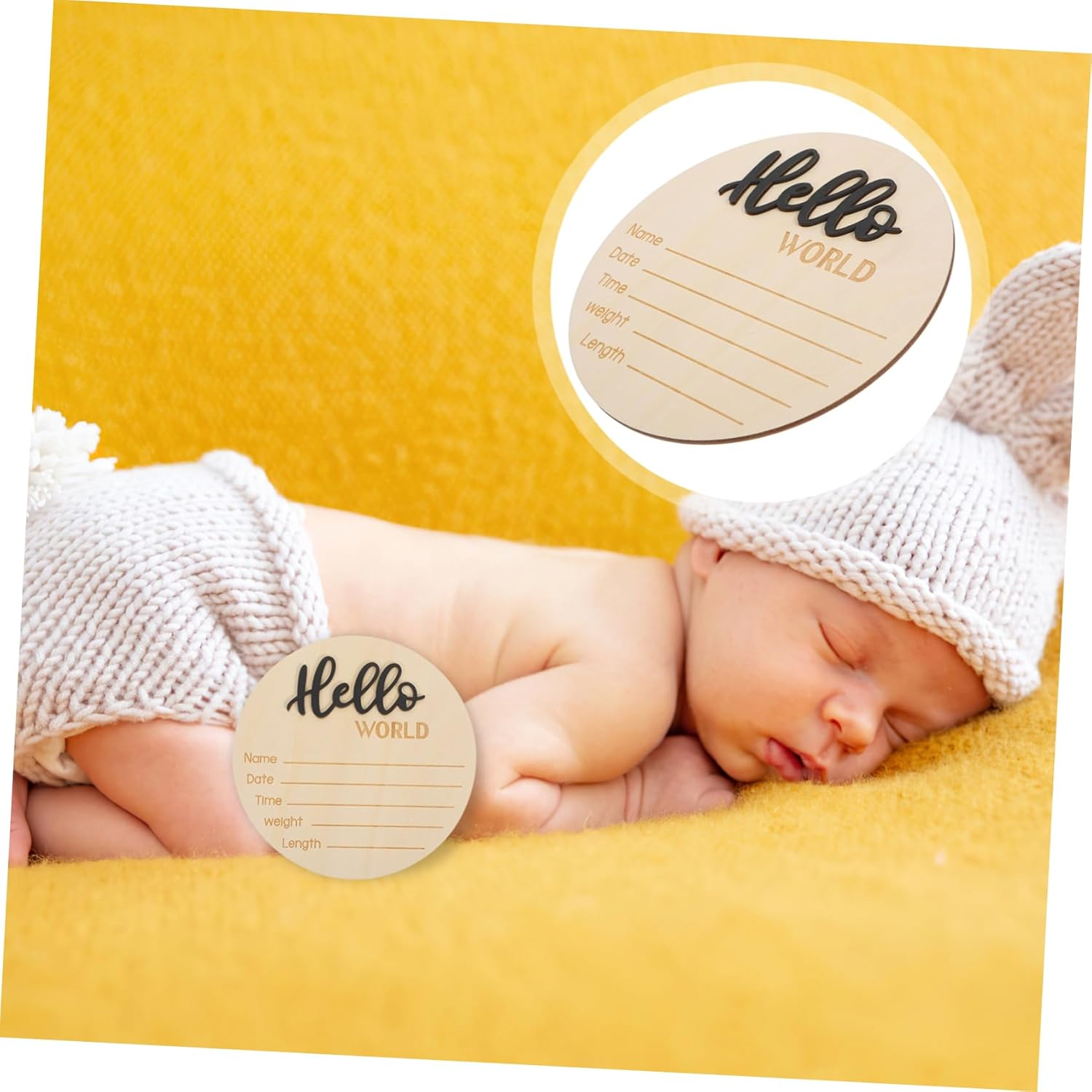 Yardwe Birth Announcement Sign Wooden round Newborn Name Sign Photography Prop for Home image number 3