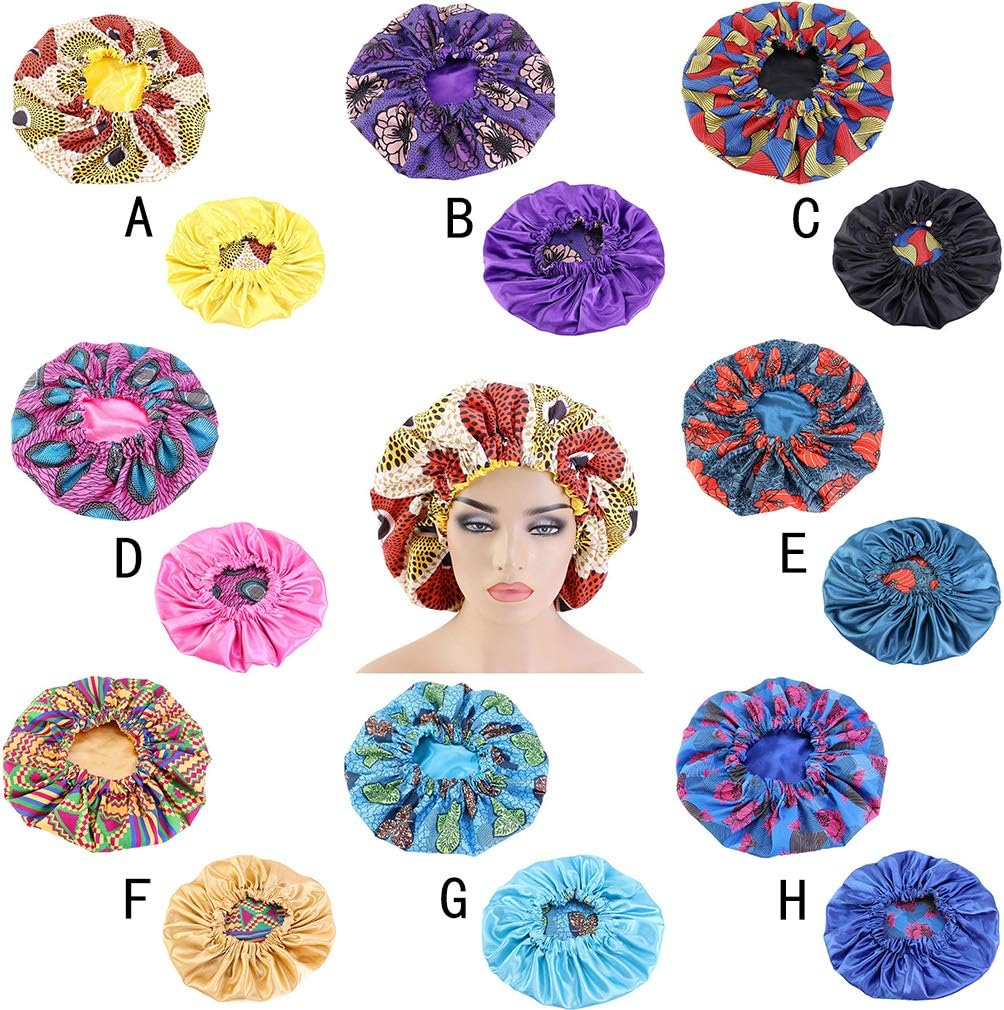 COMVIP Women Adjustable Night Sleeping Hat Hair Turban Stain Bonnet G: Lake Blue image number 4