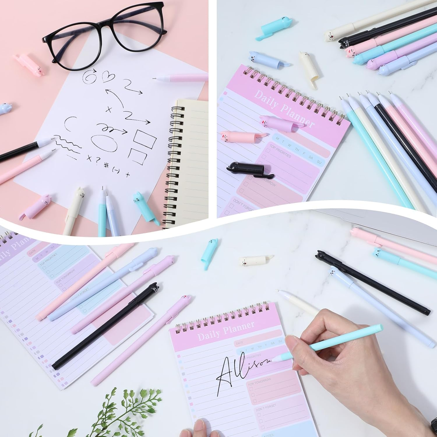 12PCS Kawaii Cat Pens 0.5Mm Black Ink Cute Animal Gel Pen Cats Style Pencils, Kitten Stationary Supplies Fine Point Ball Pens Nice Fun Themed Gifts for Cat Lovers Women Kids School and Office Use (12) image number 2