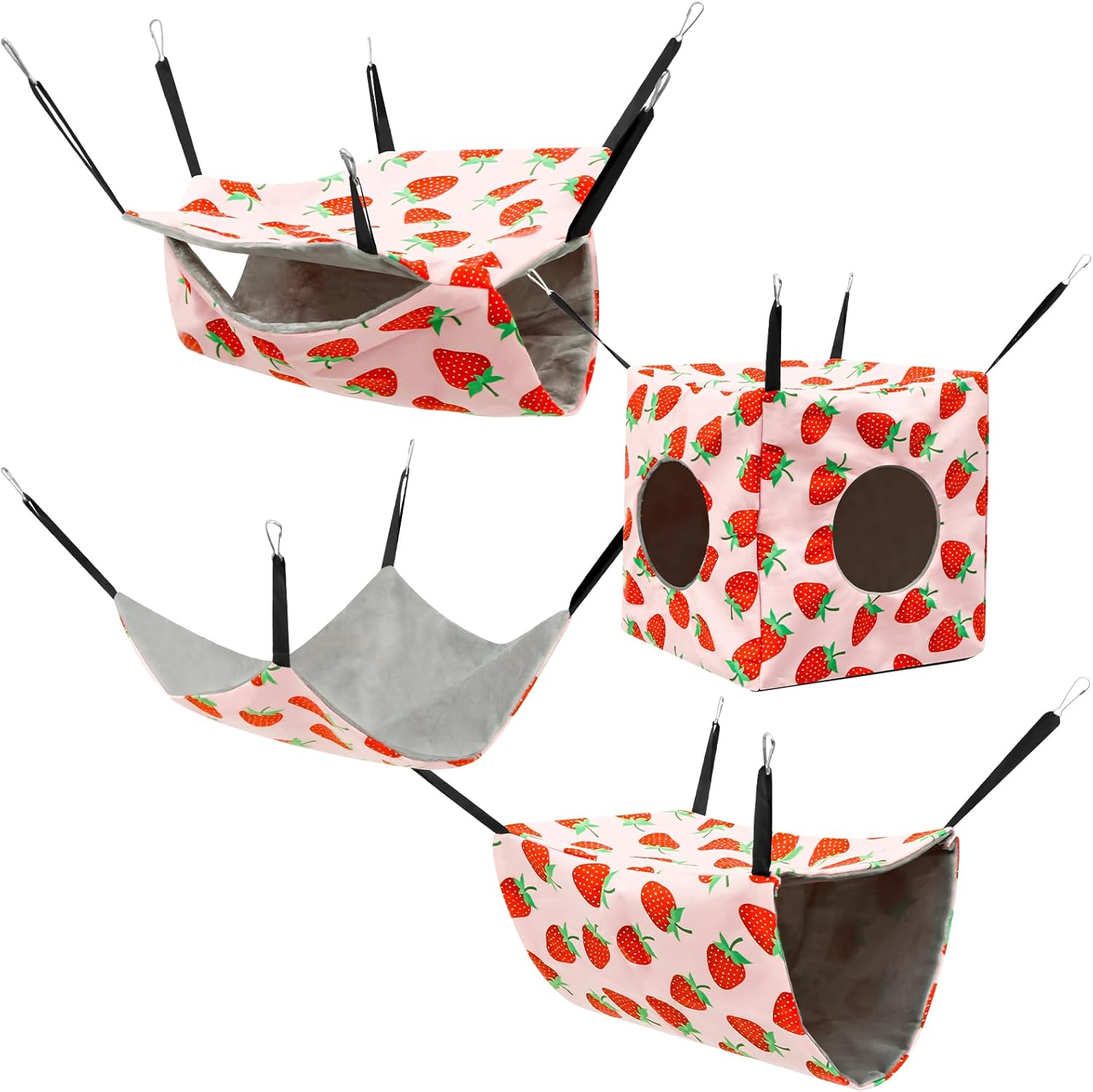 Pack of 4 Hamster Hammocks House, Hanging Swing Small Animals Bed Linen, Washable Rat Cage Accessories, Soft Plush Guinea Pig Bed Toy for Ferrets Rats Guinea Pigs Parrot (Pink) image number 5