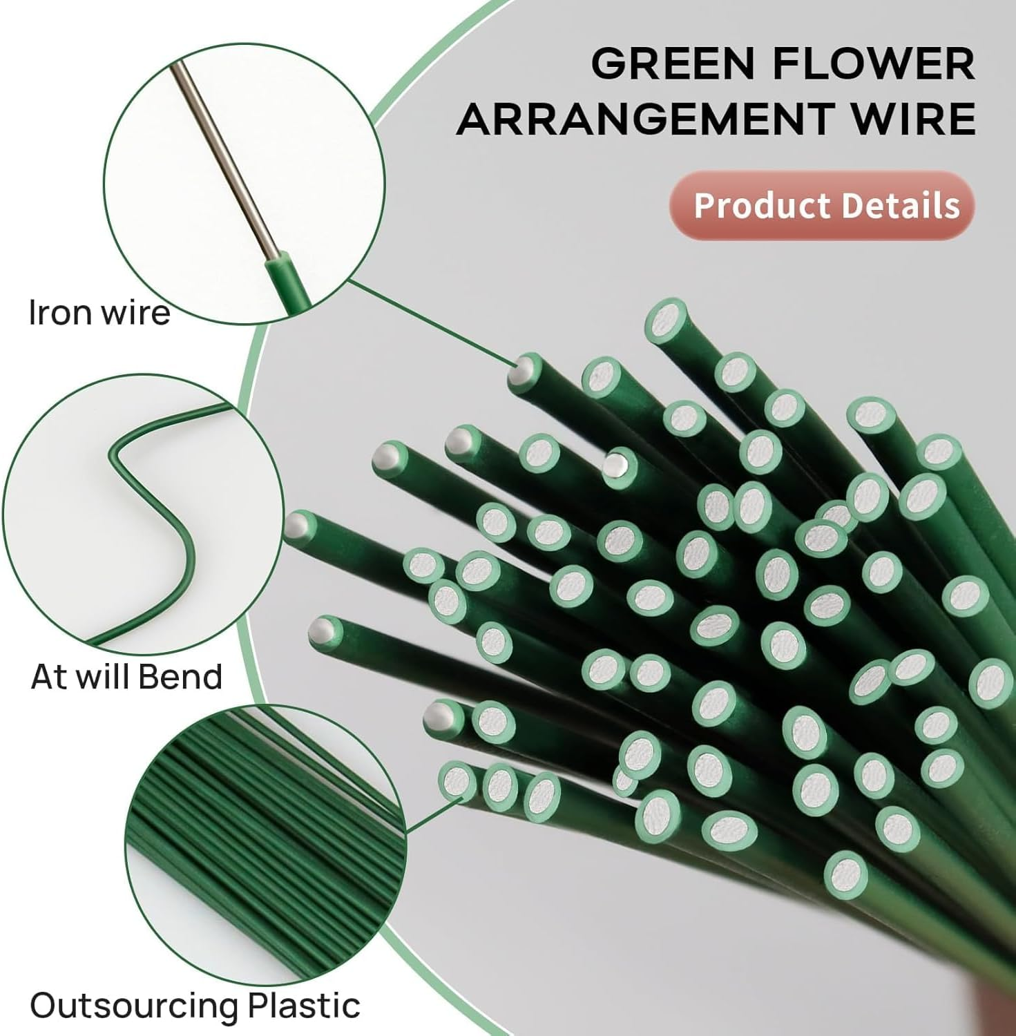 JOWILIN 100 Pcs 40Cm 2 Gauge Dark Green Floral Stems Wire with 2 Rolls Floral Tape, 2Mm Crafting Flower Plastic Wrap Stem for Artificial Flowers Making, DIY Crafts Bouquets, Climbing Plants Support