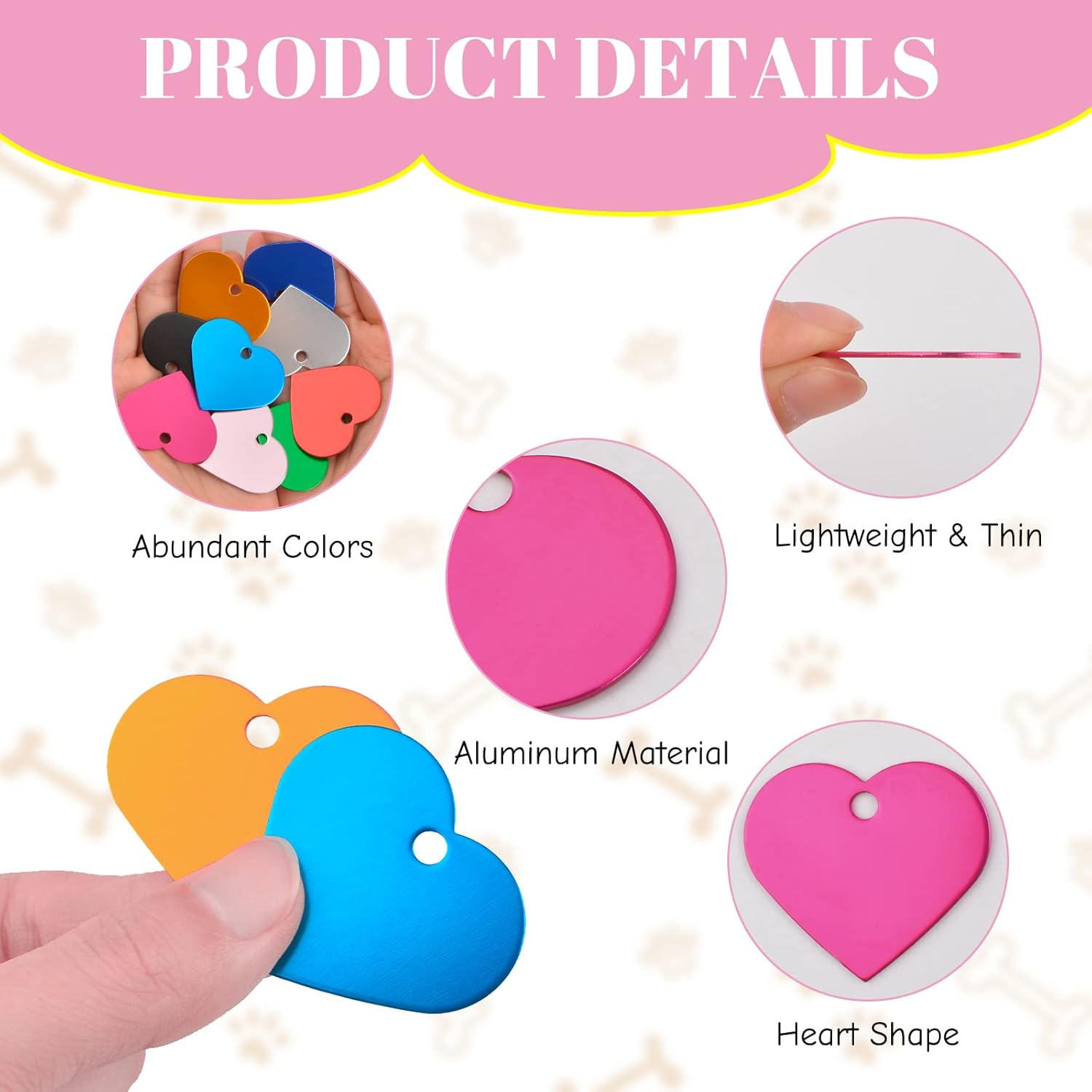 HACRAHO Pet ID Tags, 20 PCS Colorful Dog ID Tags Double Sided Pet Name Phone Number ID Tags with 20 PCS Key Rings for Dogs and Cats, Heart Shape image number 3