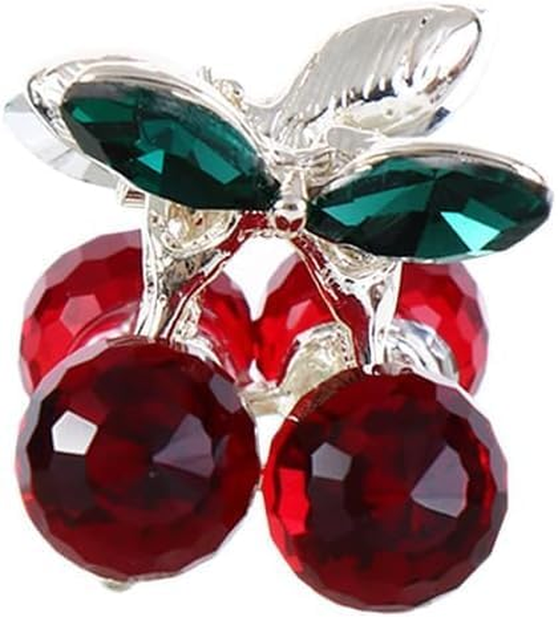 Compact and Cute Clip Cherry Small Hair Claw, 4PCS Mini Crystal Cherry Hair Clip for Women (Red, One Size) image number 4