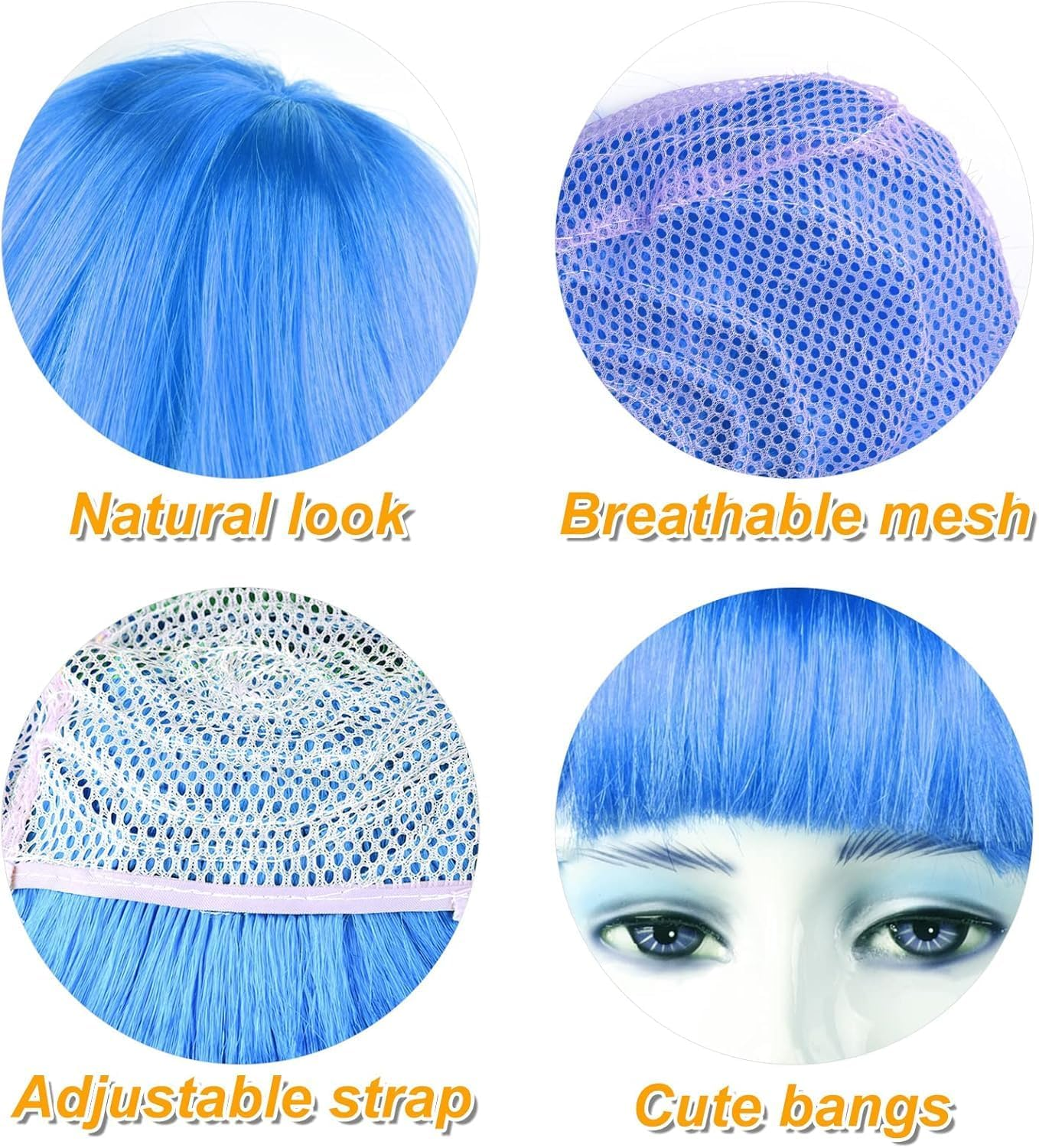 HENWUBEI Sky Blue Bob Wig,Sky Blue Wigs for Women with Double Heart Sunglasses and W-Ig Net Bag,Colourful Wig Perfect for Cosplay, Party, Hall-Oween,Fashionable and Comfortable image number 4