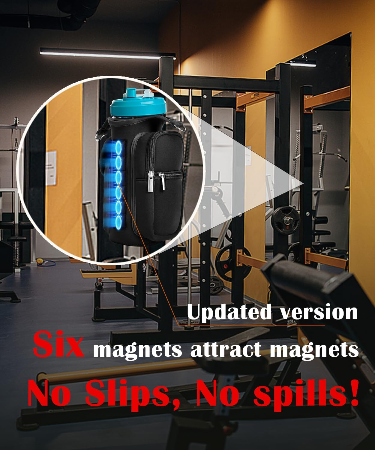 Gym Magnetic Water Bottle Holder Bag with Phone Pockets & Accessories Organizer &ndash; 6 Built-In Magnets, Shoulder Strap, and Handle &ndash; Bottle Carrier for Men & Women image number 5