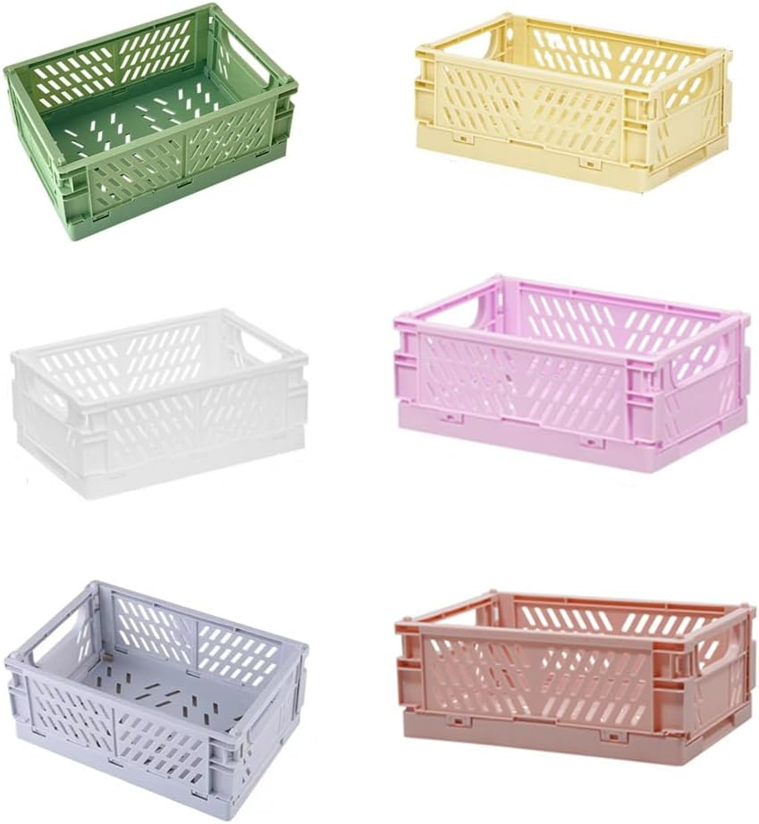 6 Pack Mini Folding Storage Baske, Mini Folding Baskets Plastic Shelf Storage Organizer,Plastic Storage Baskets for Desk Organizing, Office Drawer Organizer image number 3