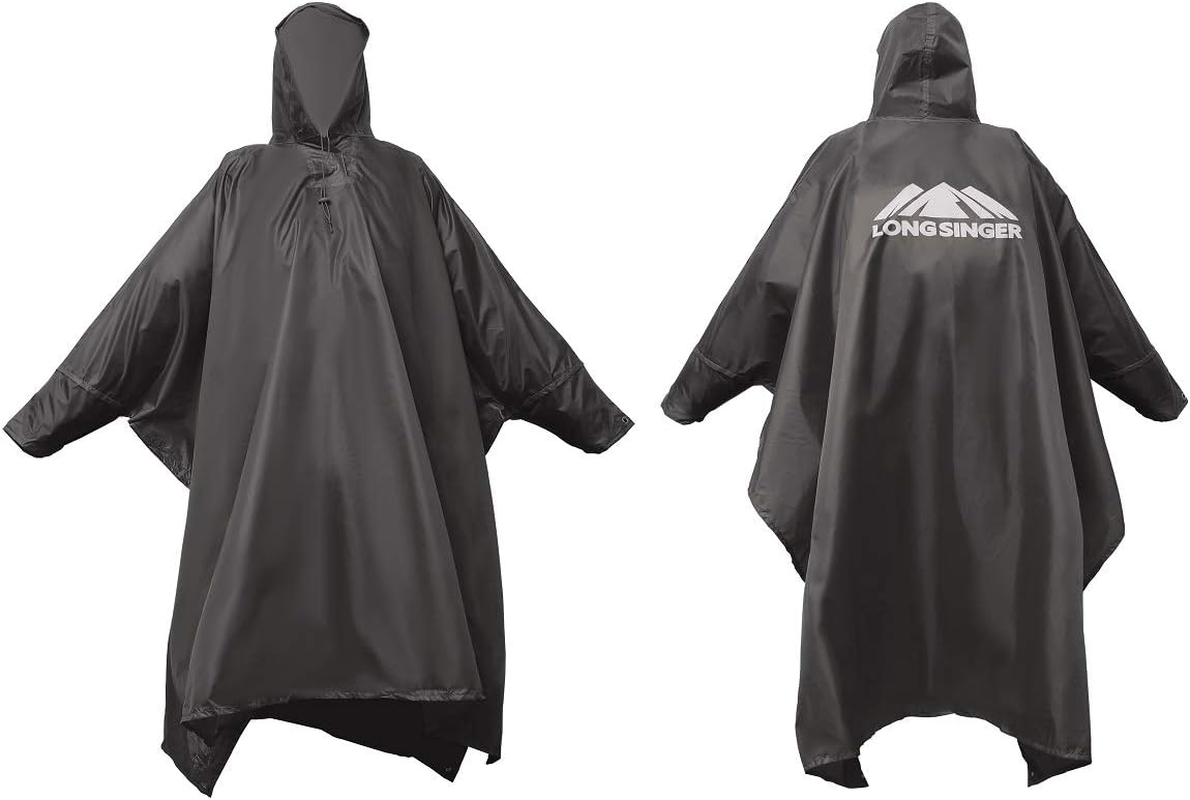 Waterproof Lightweight Reusable Rain Poncho with Adjustable Hood and Arms for Hiking, Camping, Raincoat for Men Women Adults, Large - Blue image number 2