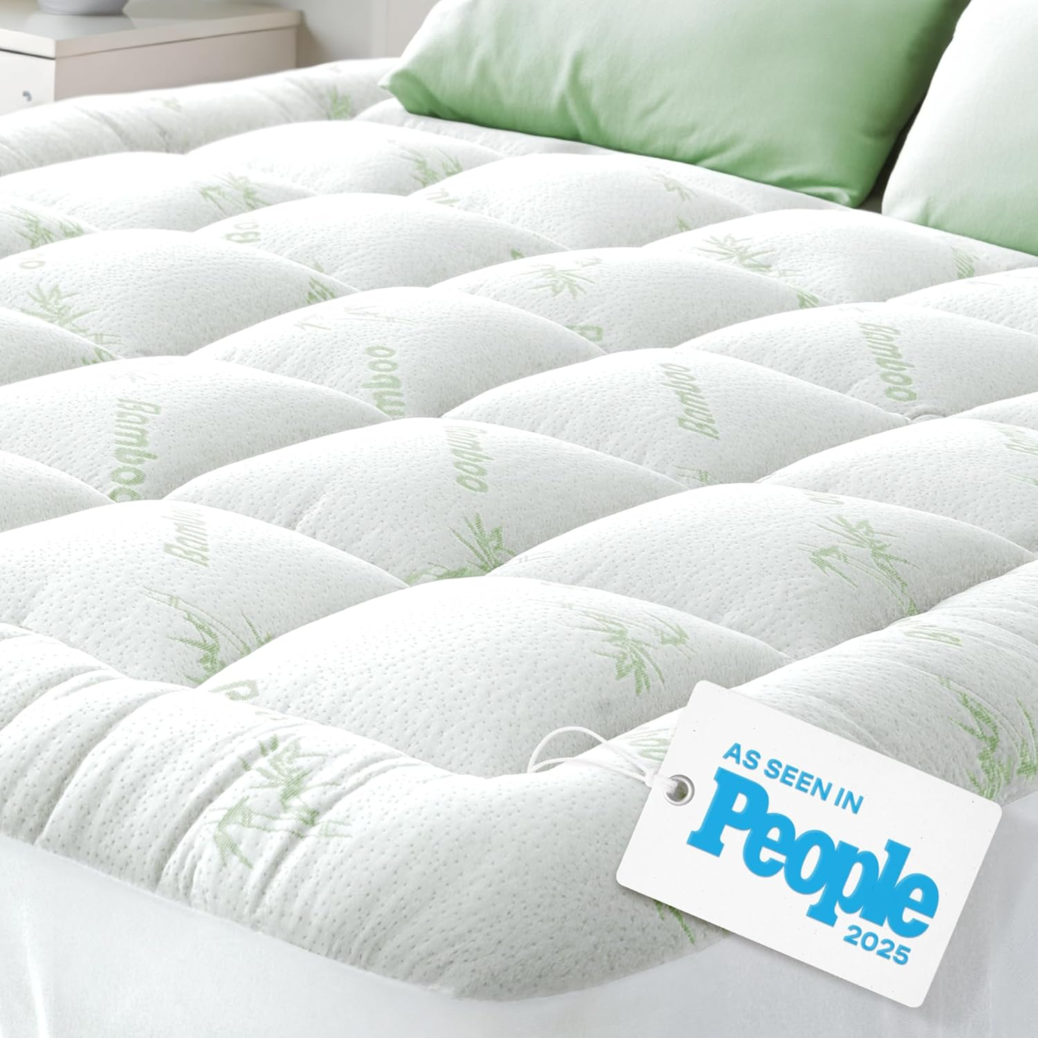 Ultra Soft King Size Mattress Topper - Viscose Made from Bamboo Pillow Top Mattress Pad for Back Pain Relief - Naturally Cooling for Hot Sleepers, Green image number 4