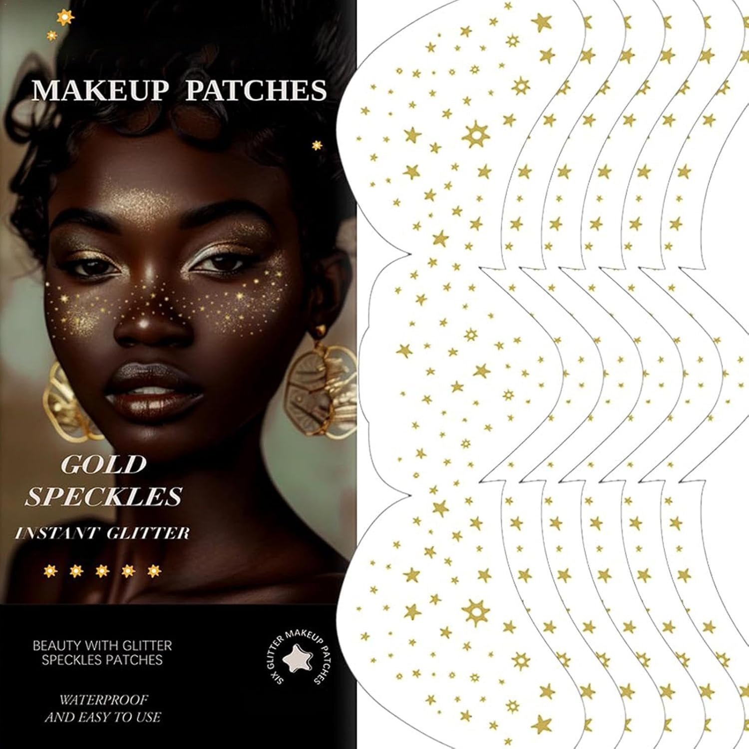 Gold Glitter Freckles Face Tatto | Stardust Speckle Makeup Patches | 10Pcs Temporary Fake Spots Makeup Sticker | Temporary Fake Freckles | Dancer Costume Accessory image number 2