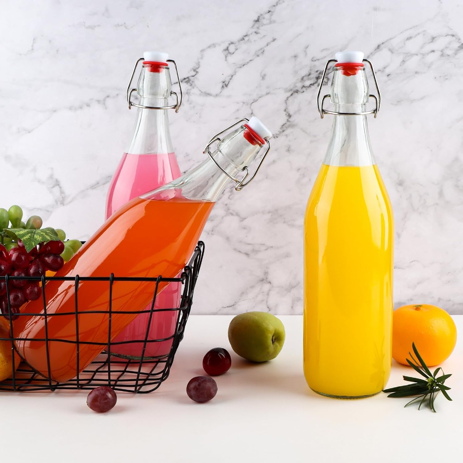 Starwood 32 Oz Clear Glass Bottles with Airtight Silicone Stopper &ndash; Set of 4 Reusable Bottles for Kombucha, Beer, Kefir, Fermentation, Home Brewing, Swing Top Leak-Proof Design image number 4