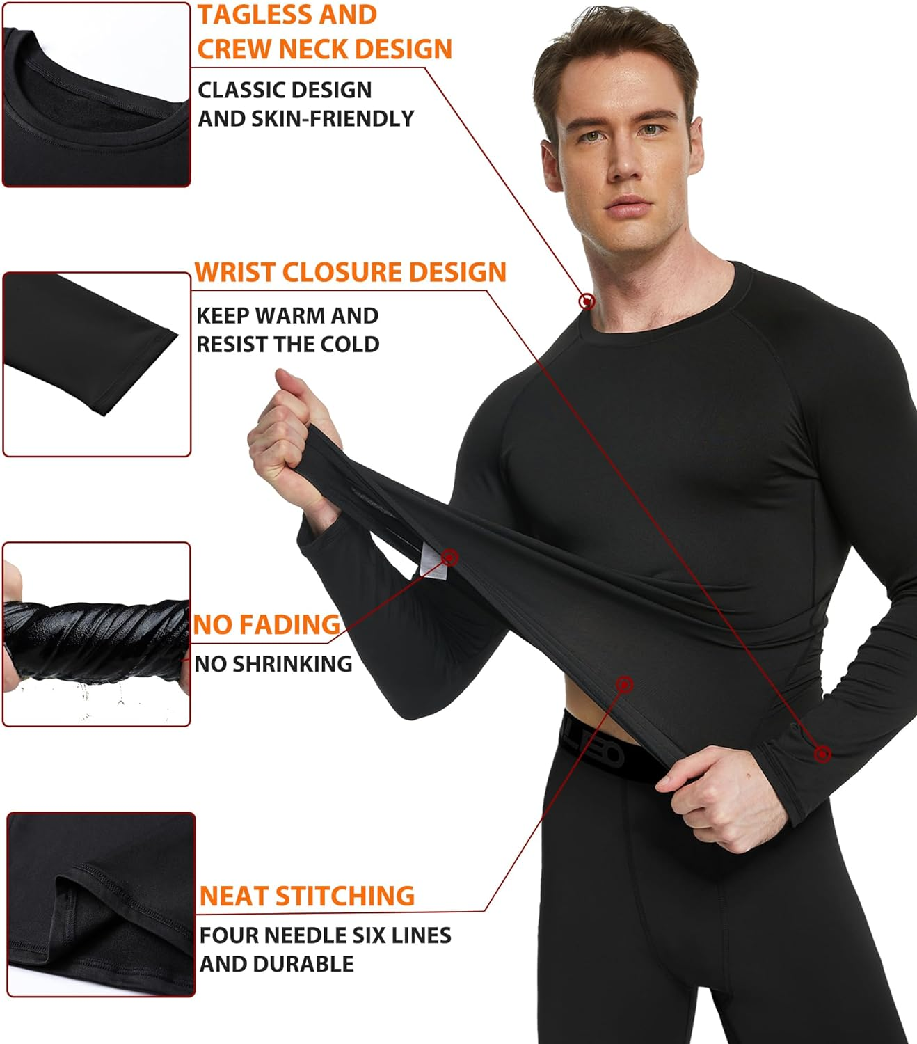 TELALEO 2 Set Mens Thermal Underwear Fleece Lined Long Johns 4 Pcs Base Layer Shirts Pant for Cold Winter Weather image number 1