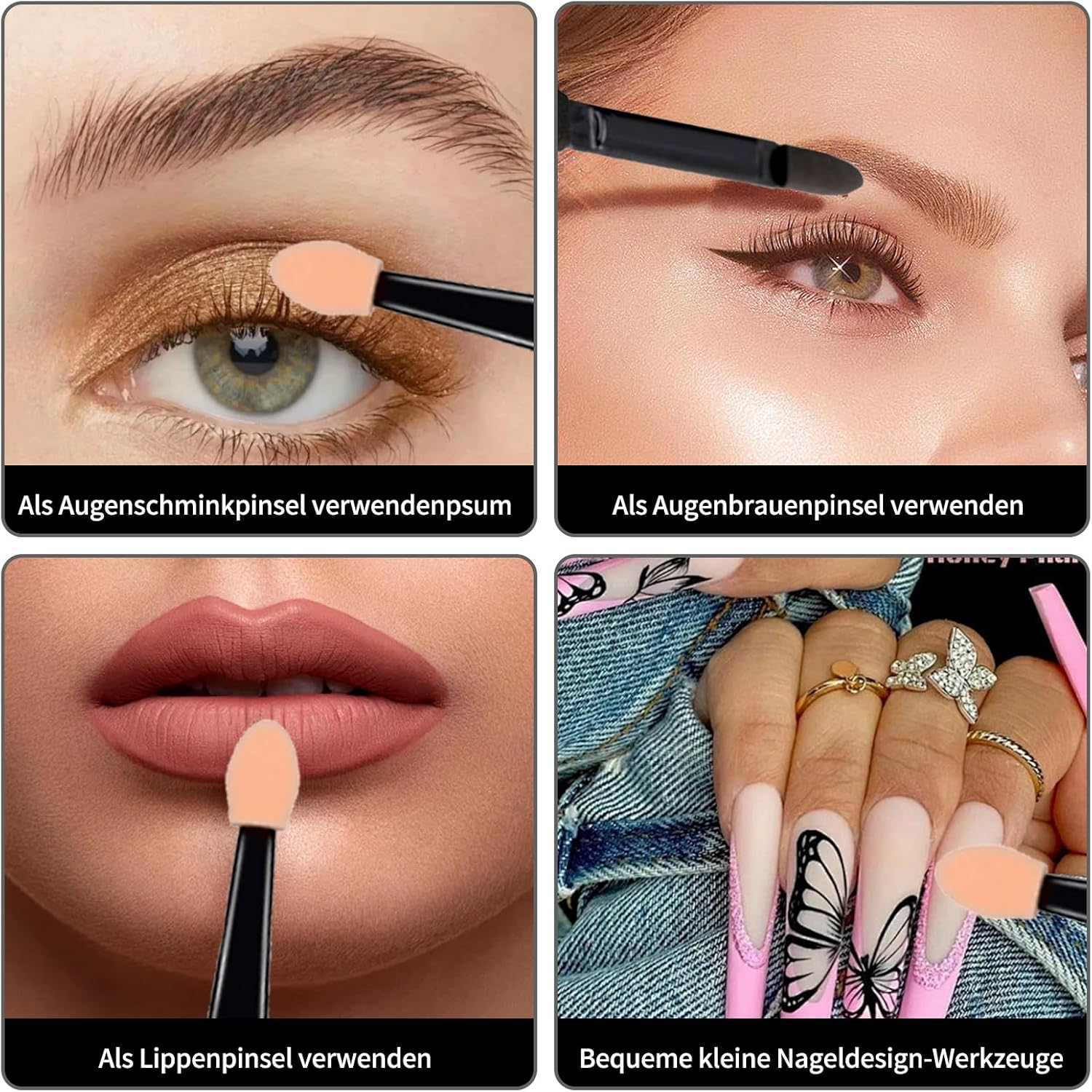 Alriedy Eyeshadow Applicator & Brush Set, 5.5 Cm Double Head Eyeshadow Brush, Double-Sided Eyeshadow Sponge Makeup Applicator, Travel and Studio, Eyeshadow Applicator with Latex Sponge, Pack of 100 image number 1