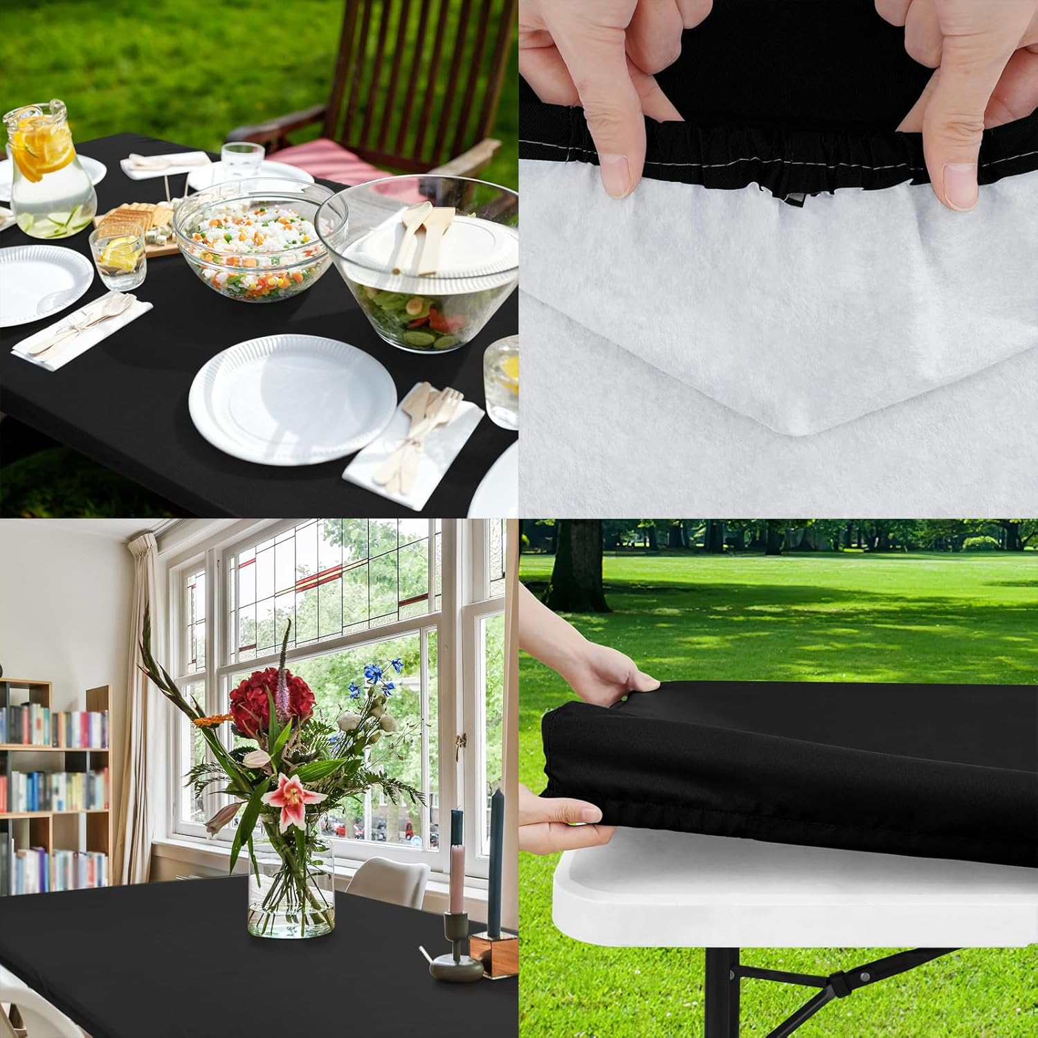 Waterproof Fitted Tablecloth for 6Ft Tables, Rectangle Picnic Table Cloth, Washable Table Cover for Camping, Indoor and Outdoor Use, Black, 30"X72" image number 5