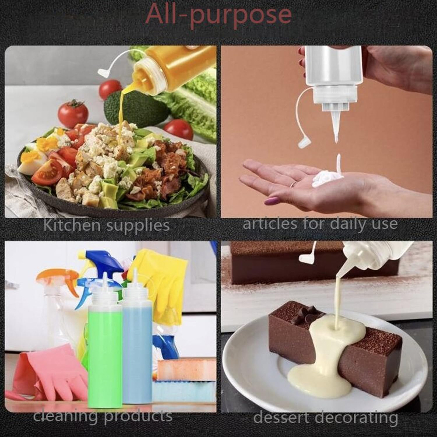 Hysgscwd 8Pcs Condiment Squeeze Bottles, 16Oz Durable Sauce Bottles with Twist on Caps and Measurement, Reusable Plastic Squeeze Squirt Bottle, Leakproof Condiment Dispenser for Ketchup Salad Dressing image number 3