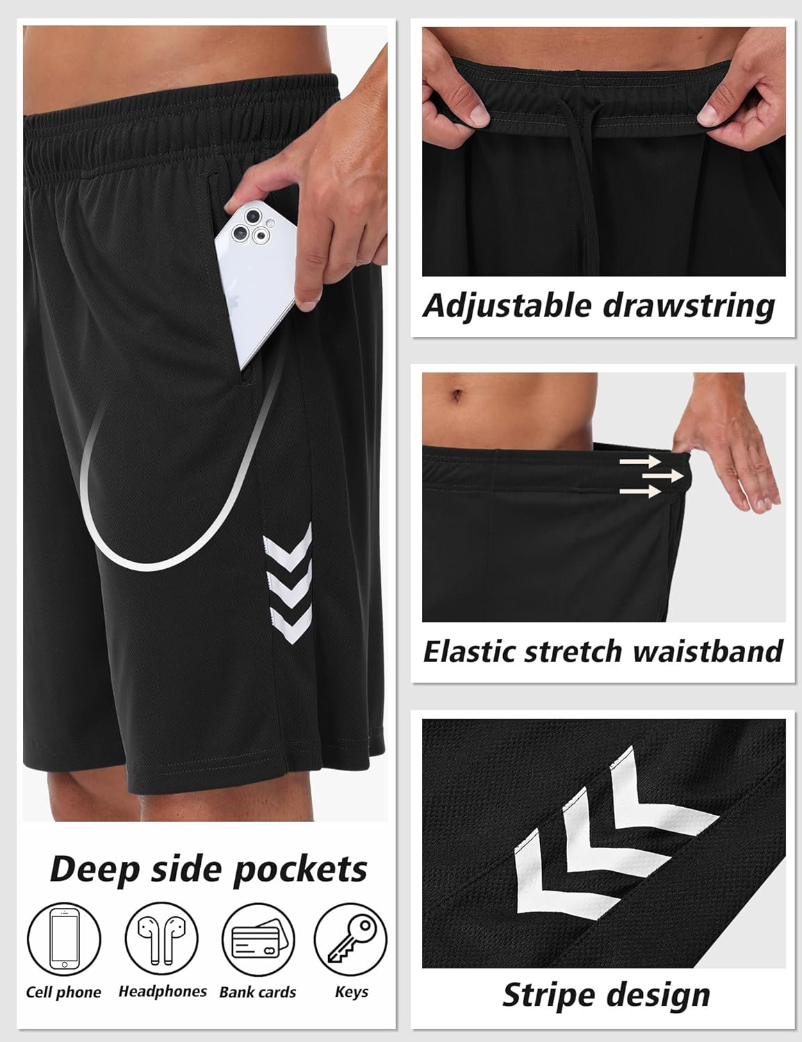 Gym Shorts for Men Quick Dry 3 Pack Running Shorts Fitness Sports Adult Pants Soft Breathable with Pockets image number 5