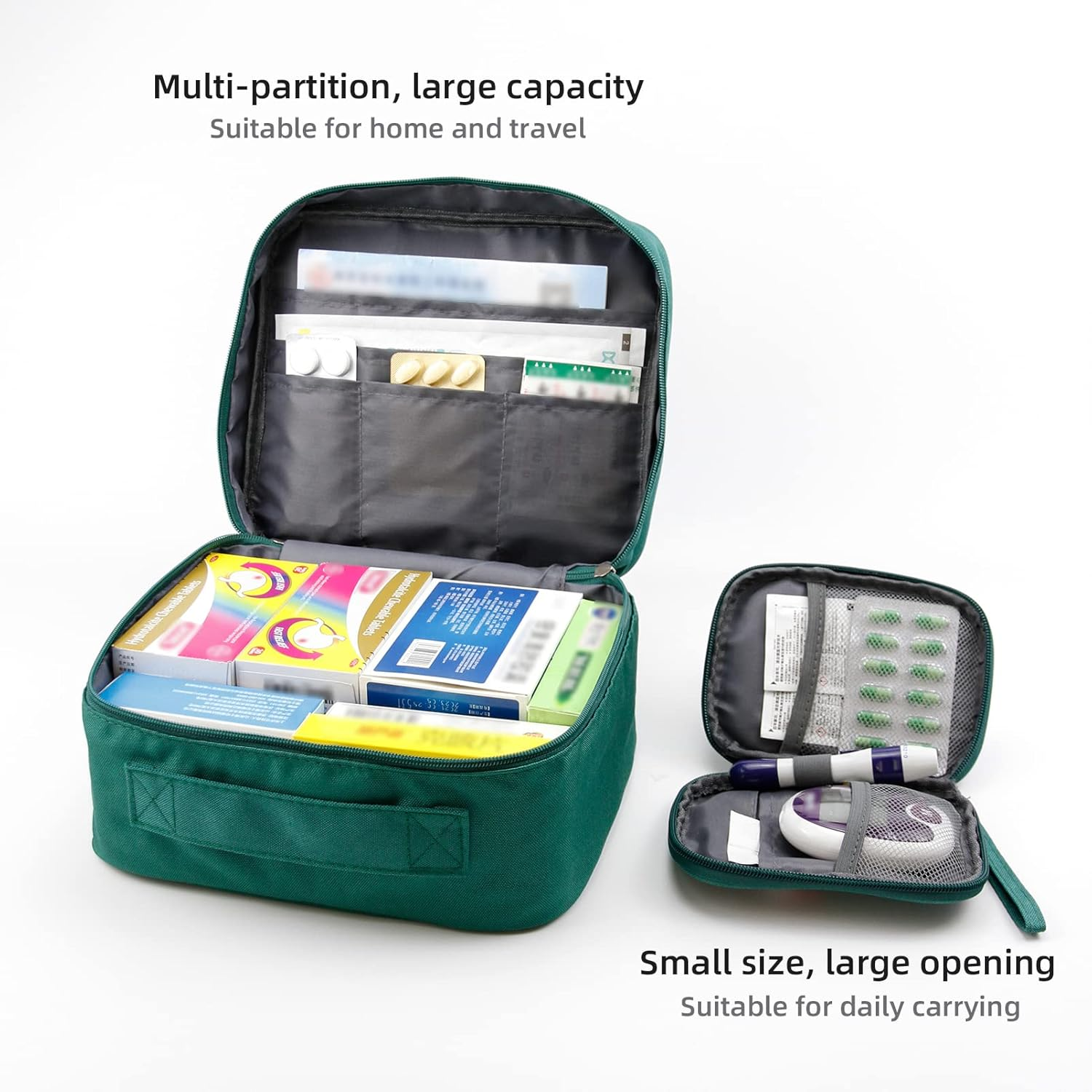 Empty First Aid Bags, Travel Medicine Bag, Medical Supplies Organizer, Portable Kit for Travel, Car, Home, Camping, Office, Hiking, Outdoor (Oxford Green)