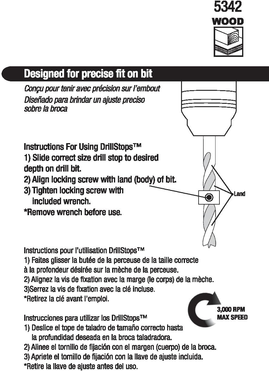 Milescraft 5342 6Pc. Drill Stop Set - Includes 3/16, 1/4, 5/16, 3/8, 7/16, and 1/2-Inch