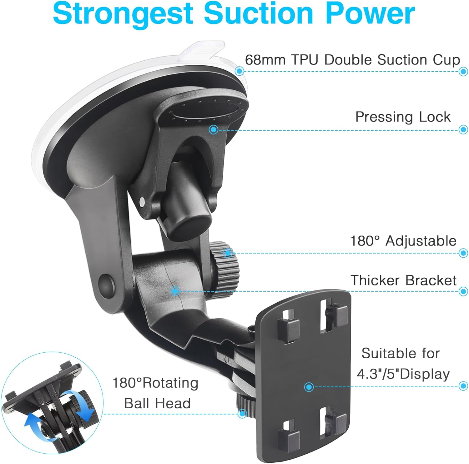 Carplay Mount(2Pcs),(4.3"-10")Backup Camera Monitor Mount,Android Auto Screen Dashboard Mounting Bracket for Carpuride,Car Play Screen Windshield Suction Cup Mount,Rear View Camera Display Holder image number 2