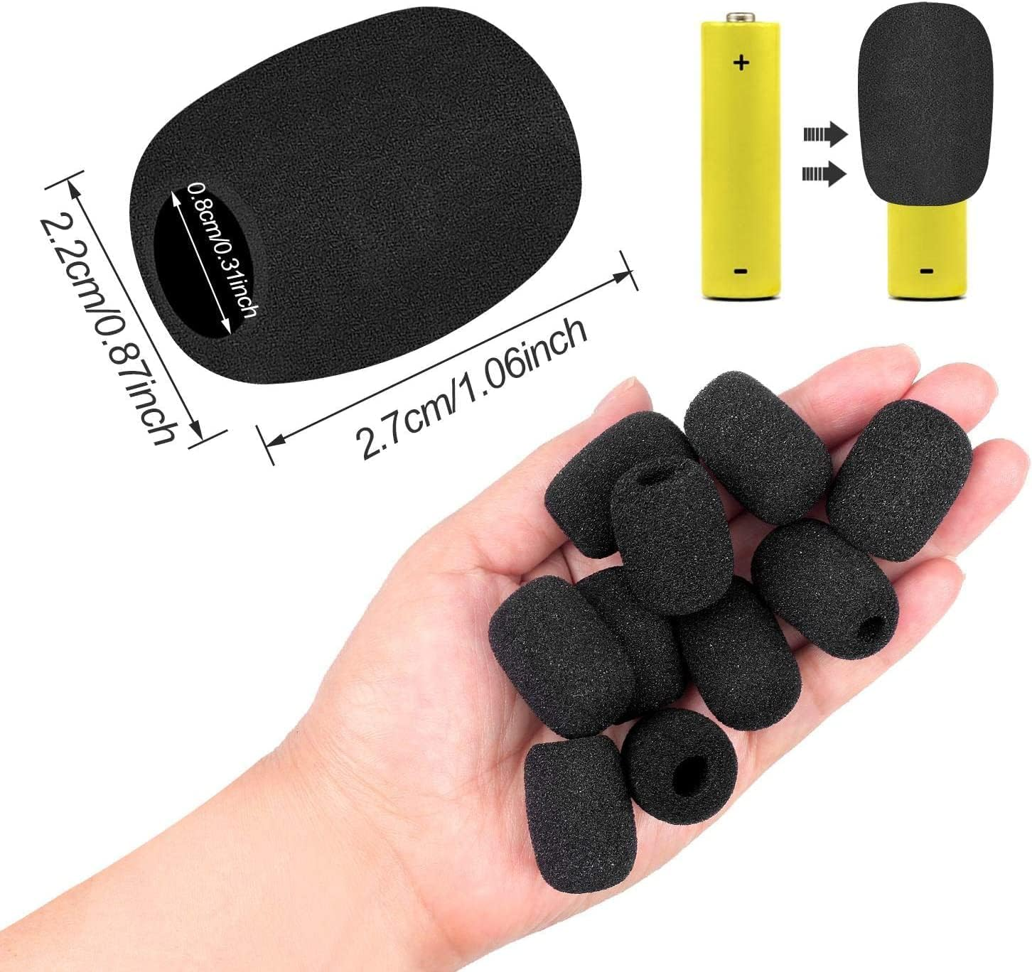 10 Pack Lapel Microphone Windscreen, Headset Windscreen, Mic Foam Covers Lavalier Microphone Windscreen for Variety of Headset Microphone, Tough Sponge Material, Noise Reduction, Black image number 5