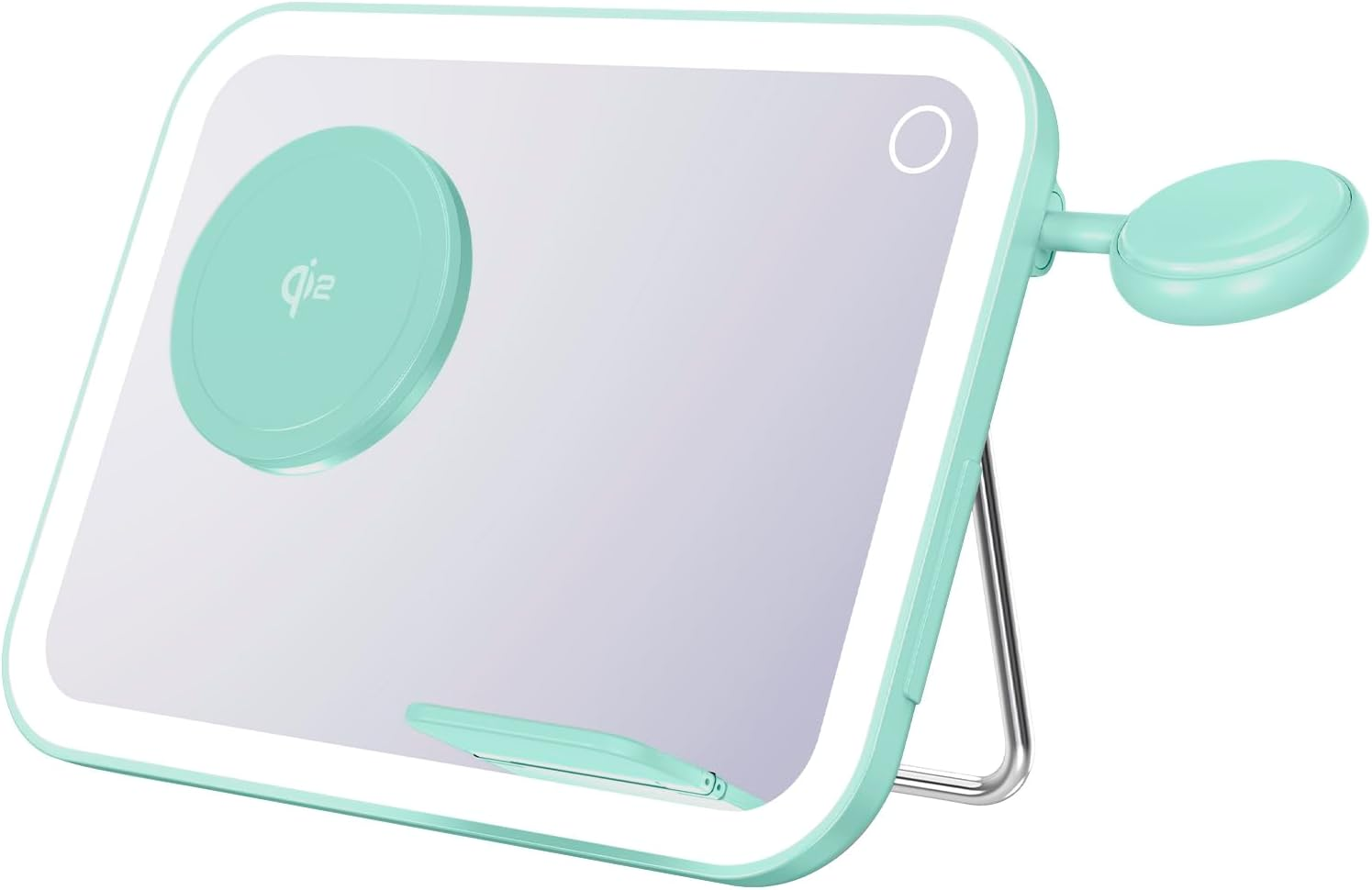 Laser Mirror Wireless Charger 3 in 1 Qi2 Certified &ndash; Makeup Mirror with LED Light, Fast Wireless Charging Stand for Phone, Earbuds, Apple Watch &ndash; Foldable, Magnetic, USB-C Powered (Pink)