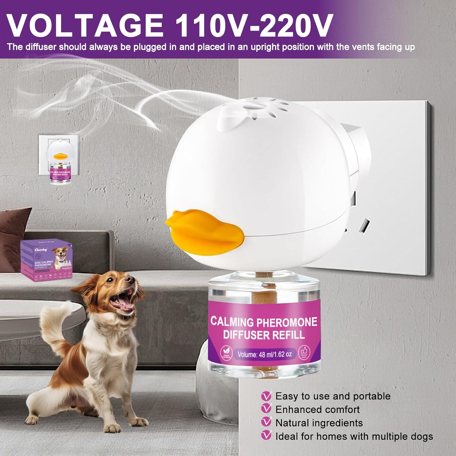 Dog Calming Pheromone Diffuser, Pet Calming Diffuser for Dog Anxiety Relief 3 Refills,Relieve Separation Anxiety, Stress Barking and Chewing Calm Relaxing image number 3